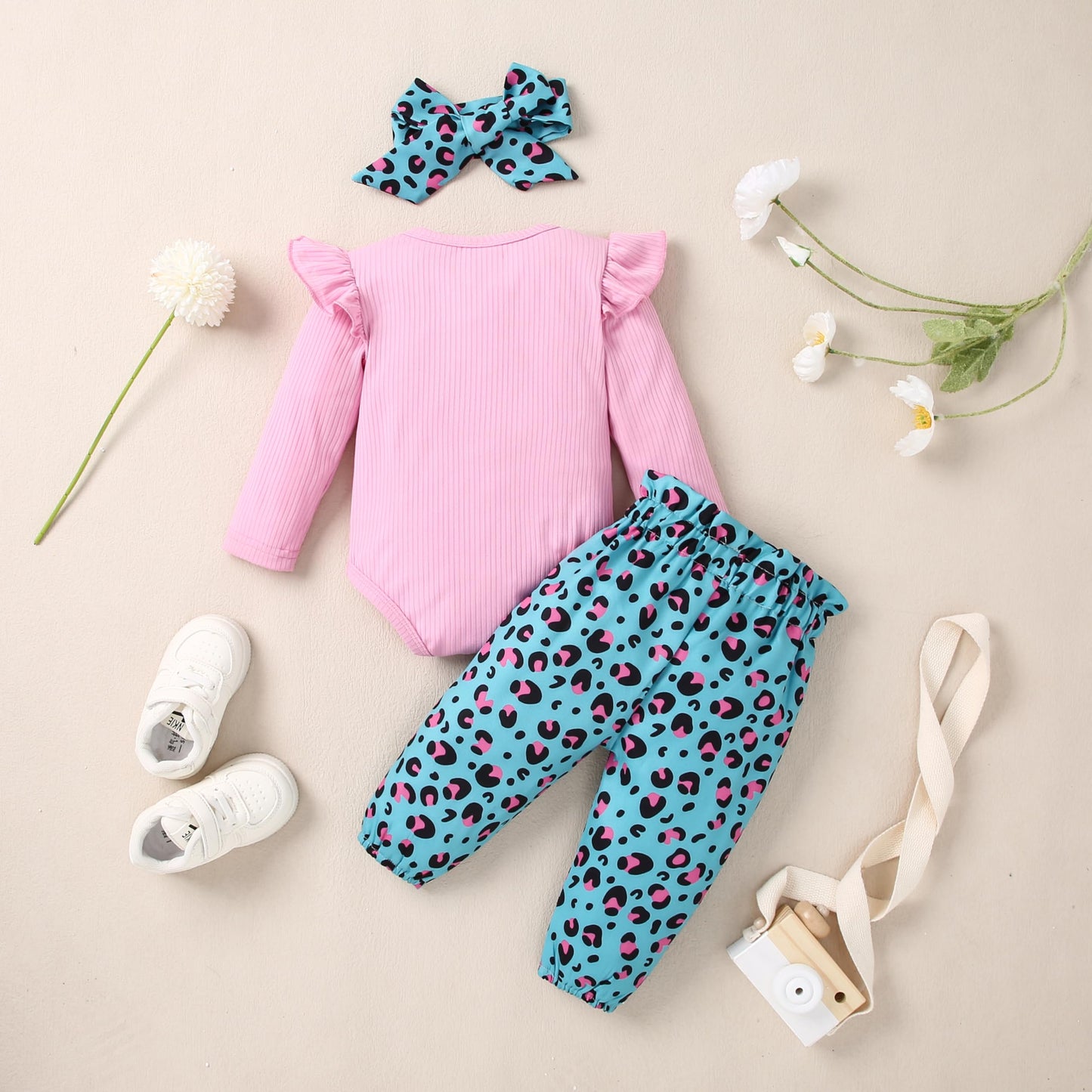 DISAUR Baby Girls Clothes Newborn Infant Baby Girls Outfit Long Sleeve Ruffle Romper Floral Pants Headband Sets 0-18 Months