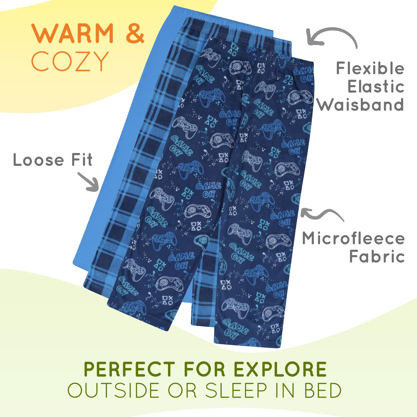 Mad Dog Concepts 3-Pack Boys Pajama Pants - Soft Micro Fleece PJ Bottoms for Kids, Printed Plaid Design - Boy's Sleepwear