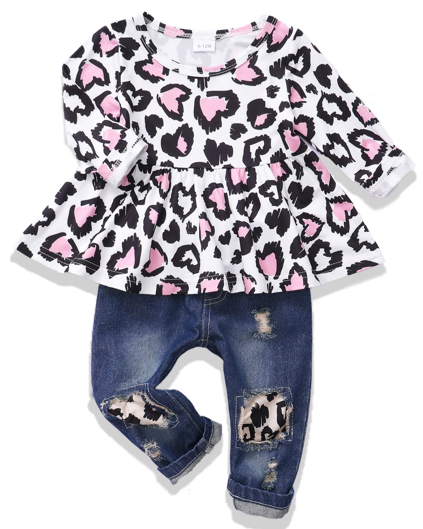 NZRVAWS Baby Girl Clothes Toddler Outfit Infant Shirt Denim Ripped Jeans Pant Set Cothing 6 12 18 24 Months 2 3 4T