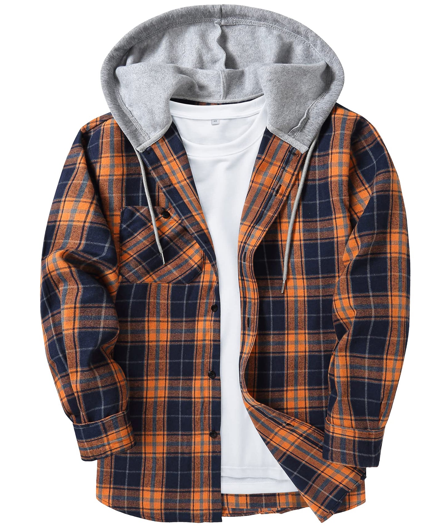 ZITY Men's Flannel Hoodie Shirts Casual Button Down Plaid Shirt Jackets for Men Long Sleeve Stylish Hooded with Pocket