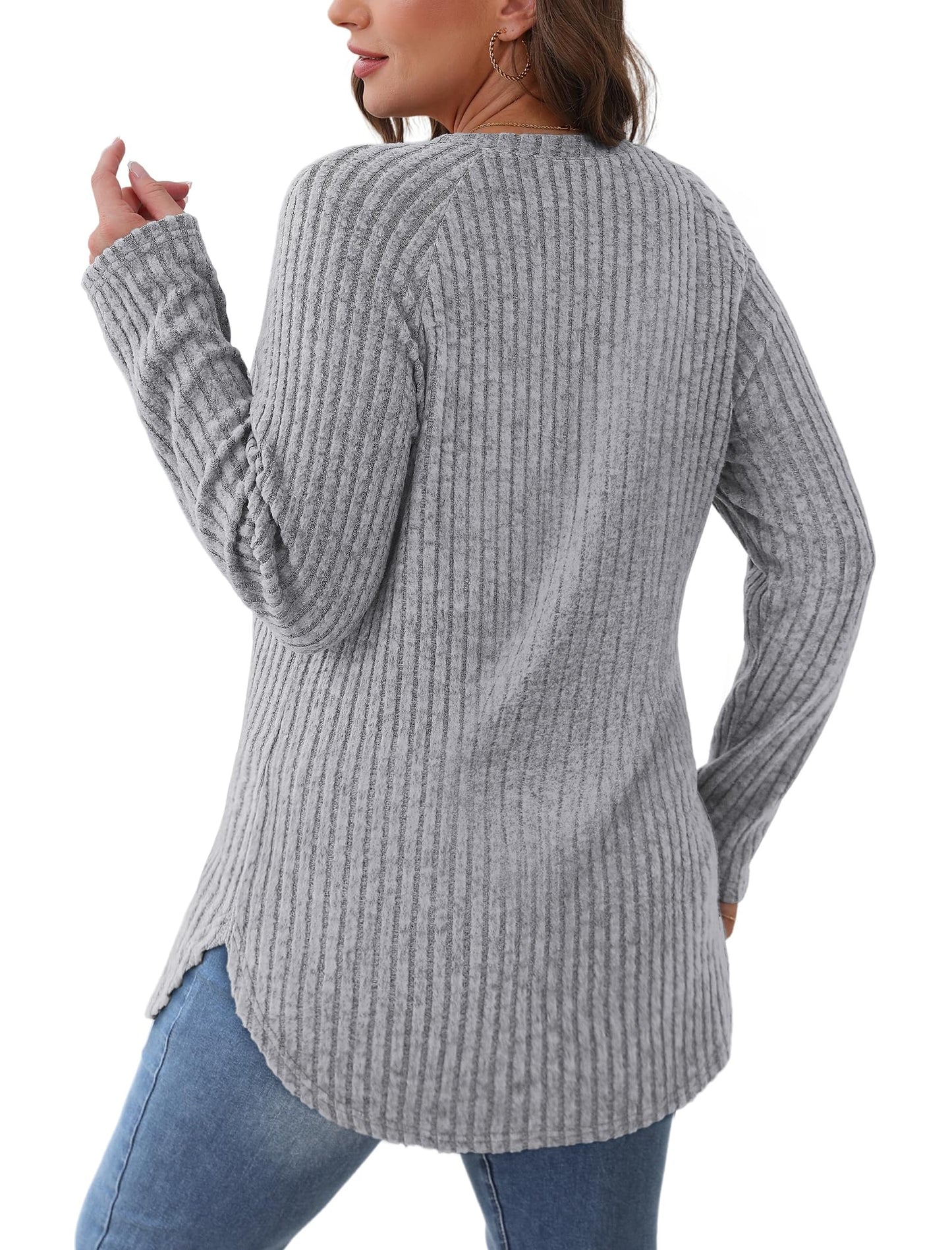 Saloogoe Long Sleeve Shirts for Women Tunic Tops for Women Loose Fit Dressy Crew Neck Pullover Basic Sweaters for Women 2024