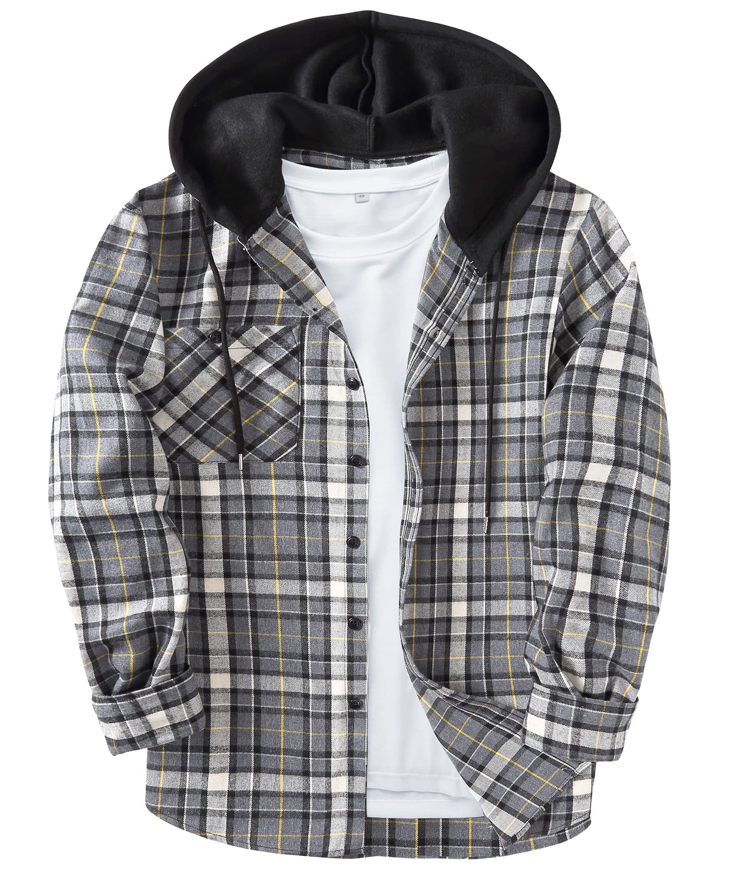 ZITY Men's Flannel Hoodie Shirts Casual Button Down Plaid Shirt Jackets for Men Long Sleeve Stylish Hooded with Pocket