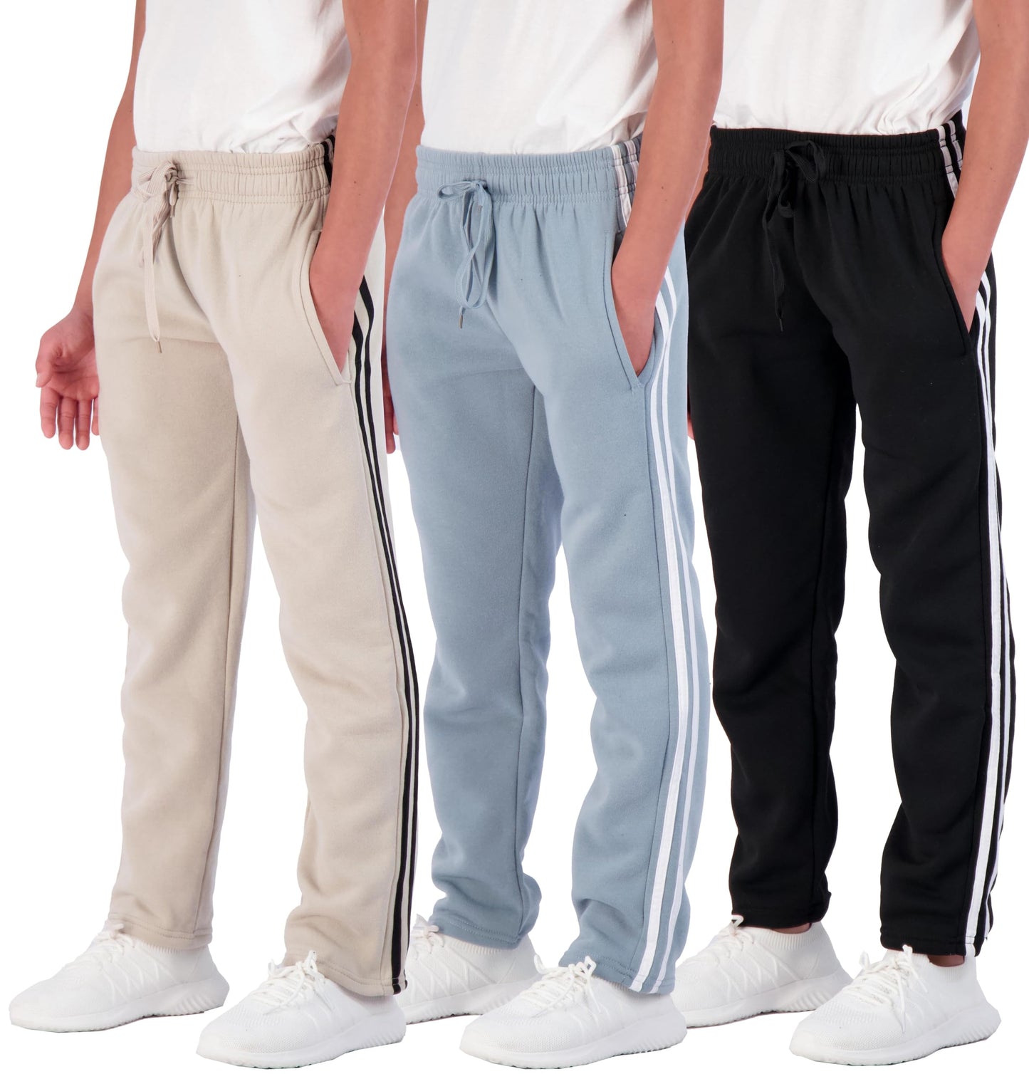 Real Essentials 3 Pack: Boys' Tech Fleece Open Bottom Sweatpants with Pockets