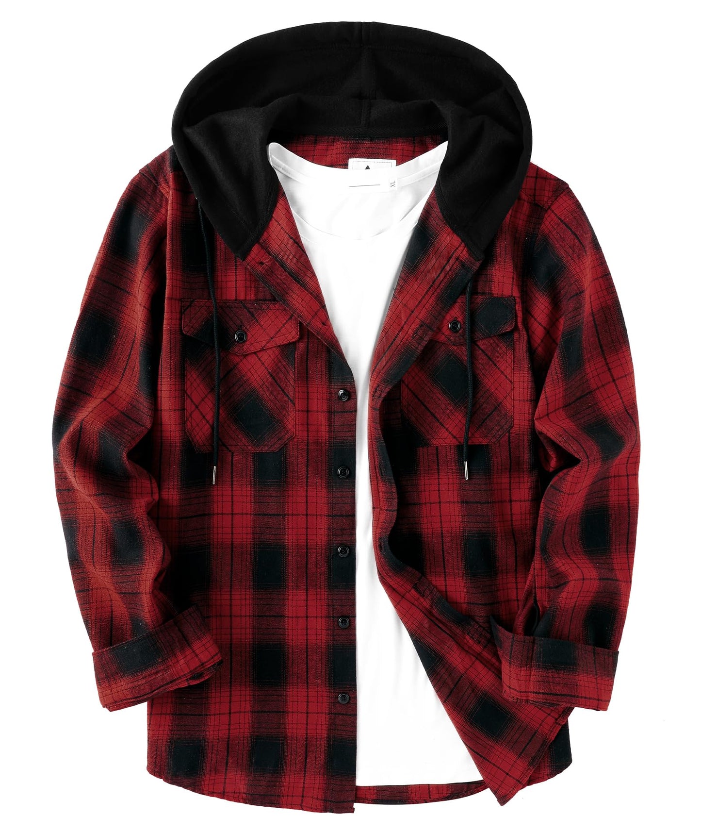 ZITY Men's Flannel Hoodie Shirts Casual Button Down Plaid Shirt Jackets for Men Long Sleeve Stylish Hooded with Pocket