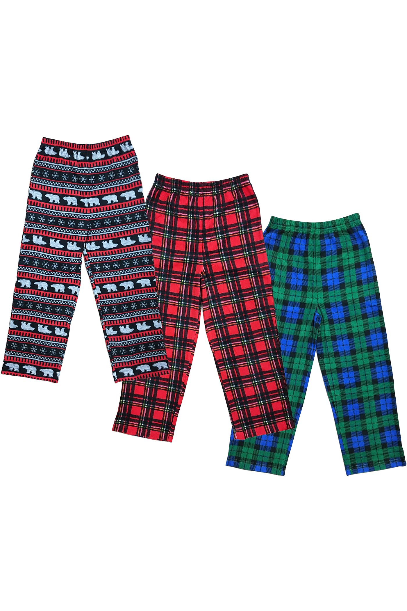 Mad Dog Concepts 3-Pack Boys Pajama Pants - Soft Micro Fleece PJ Bottoms for Kids, Printed Plaid Design - Boy's Sleepwear