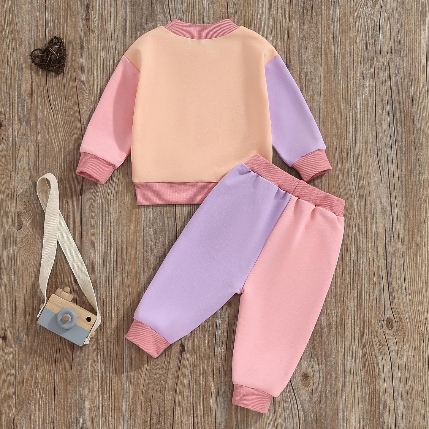 WZTYYDS Toddler Baby Girl Clothes 1T 2T 3T 4T 5T Fall Winter Outfits Contrast Color Long Sleeve Sweatshirt + Pants Sets