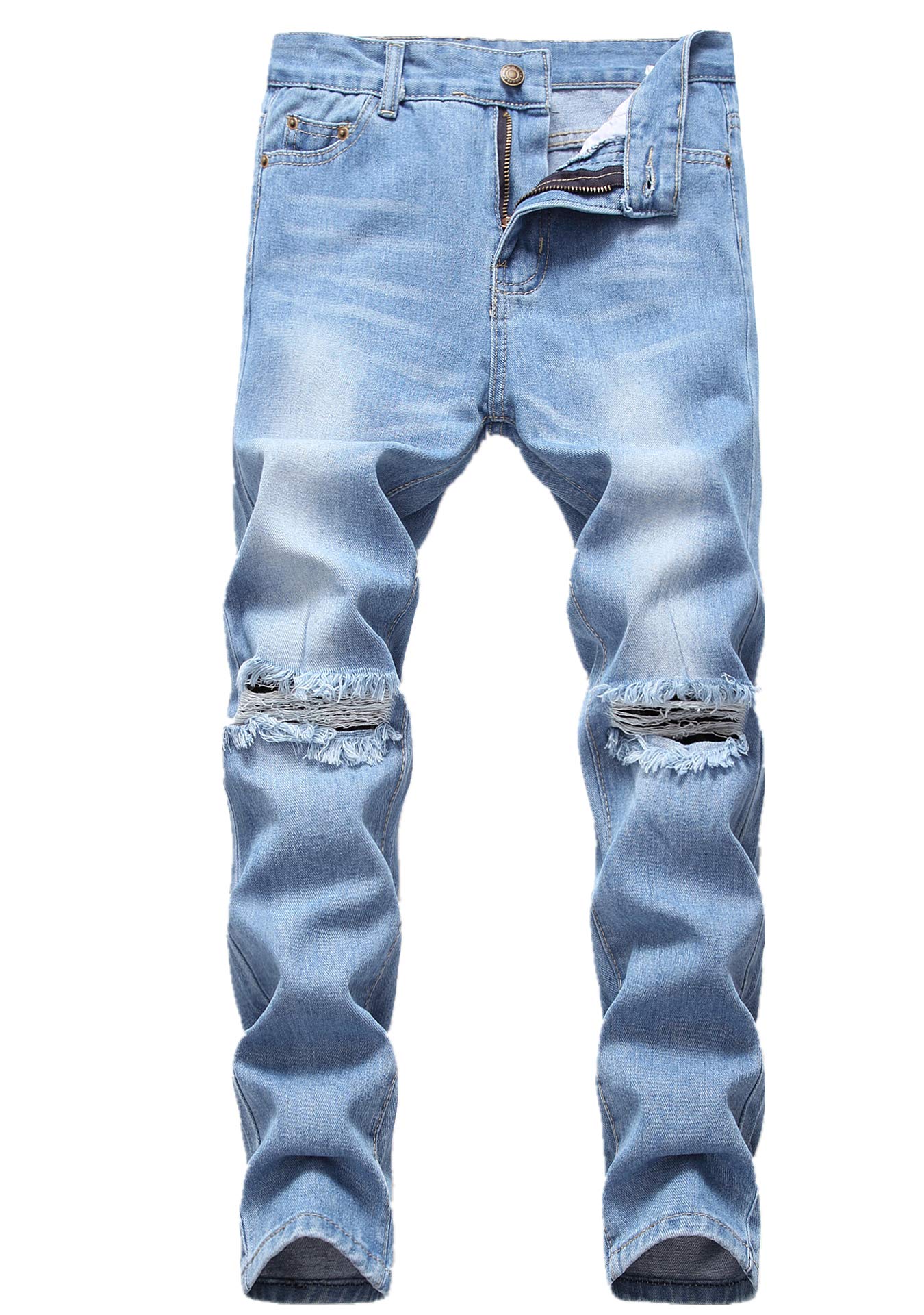 FREDD MARSHALL Boy's Slim Fit Skinny Ripped Distressed Zipper Jeans Pants with Holes