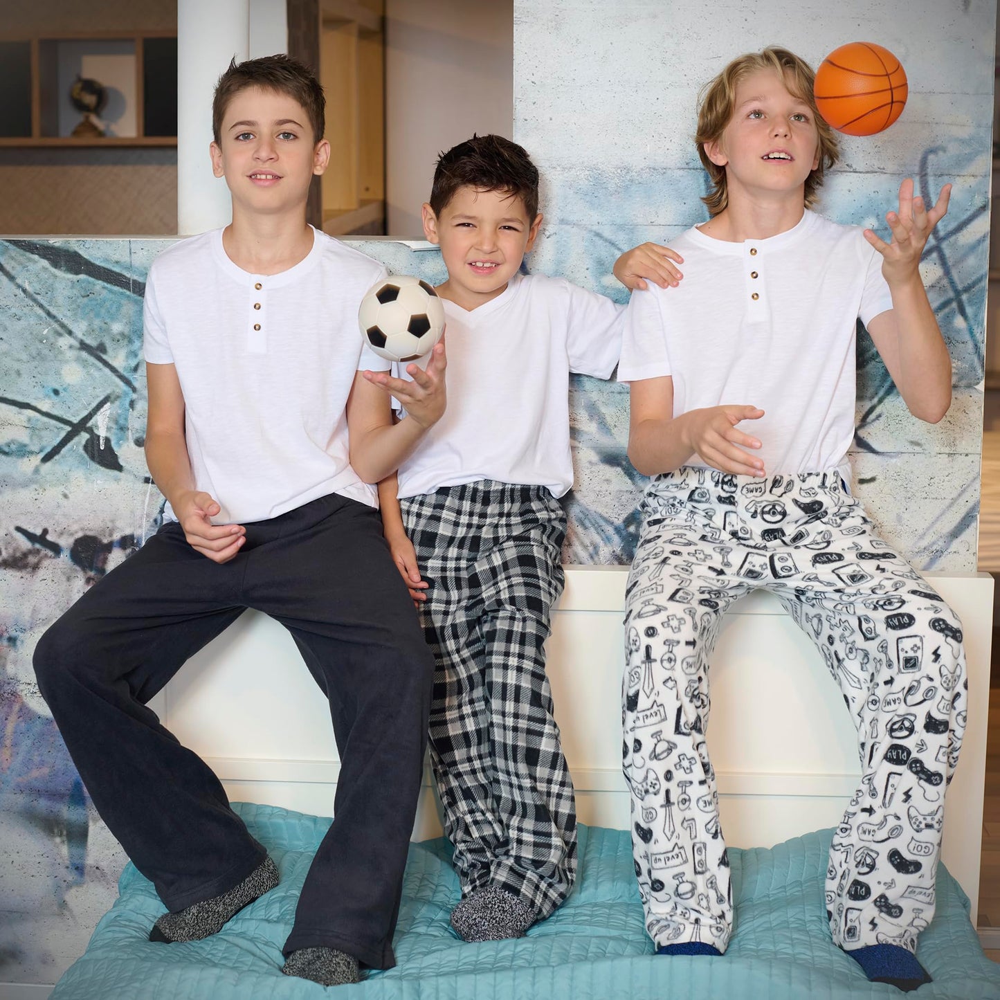 Mad Dog Concepts 3-Pack Boys Pajama Pants - Soft Micro Fleece PJ Bottoms for Kids, Printed Plaid Design - Boy's Sleepwear