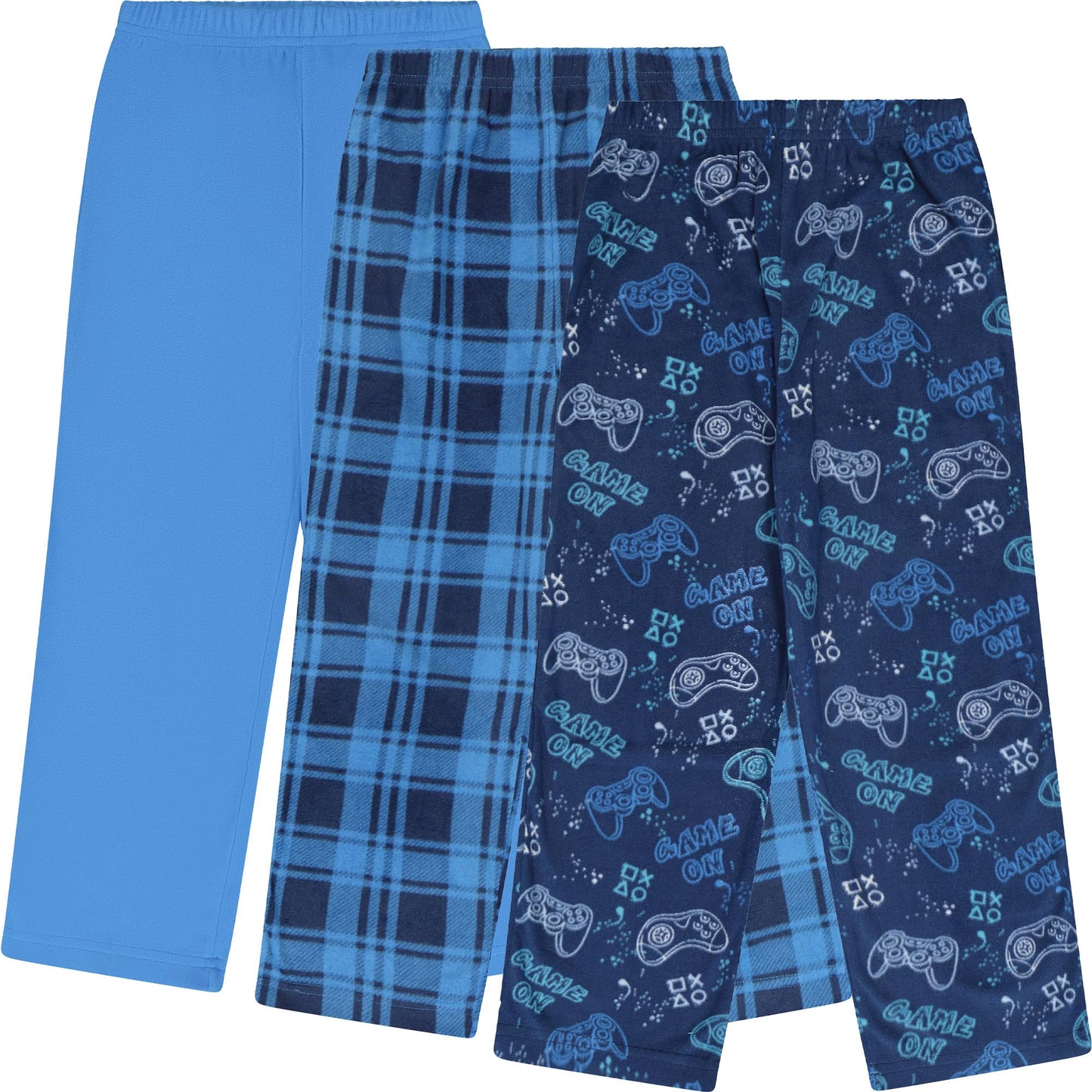 Mad Dog Concepts 3-Pack Boys Pajama Pants - Soft Micro Fleece PJ Bottoms for Kids, Printed Plaid Design - Boy's Sleepwear