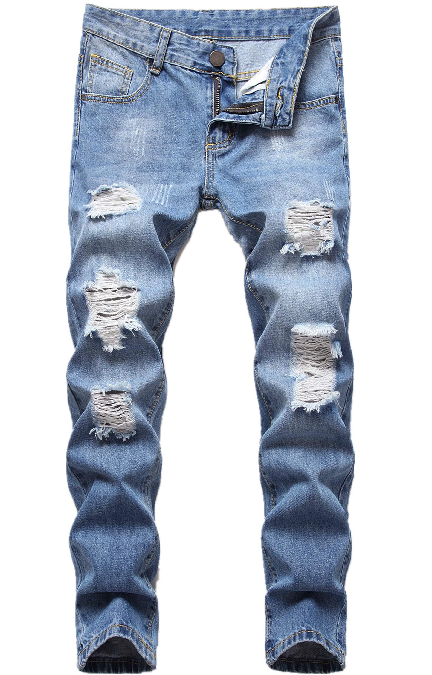 Boy's Skinny Fit Ripped Destroyed Distressed Stretch Slim Jeans Pants