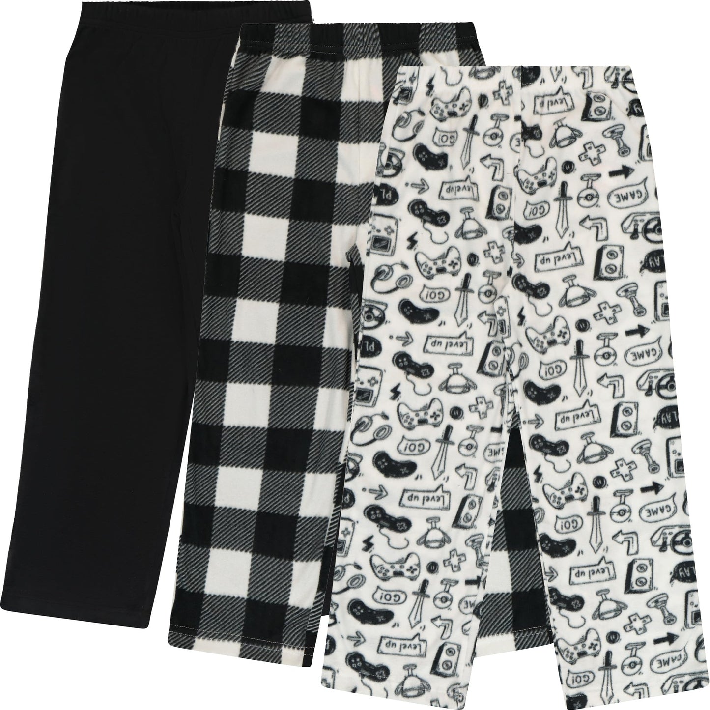 Mad Dog Concepts 3-Pack Boys Pajama Pants - Soft Micro Fleece PJ Bottoms for Kids, Printed Plaid Design - Boy's Sleepwear