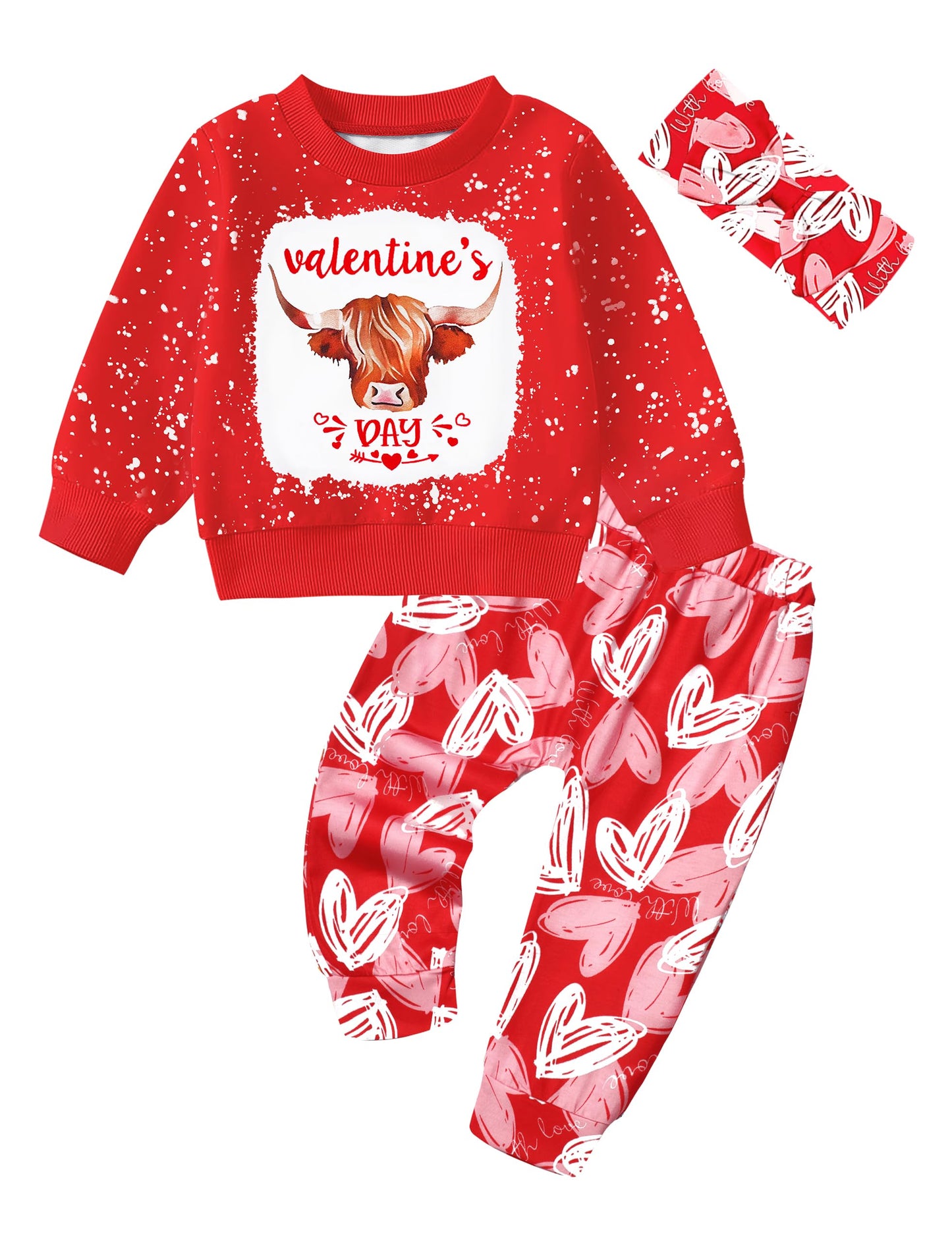 Toddler Girl Clothes Fall Winter Outfits Wild Hair Don't Care Highland Cow Sweatshirt Pants Western Cowgirl Outfit