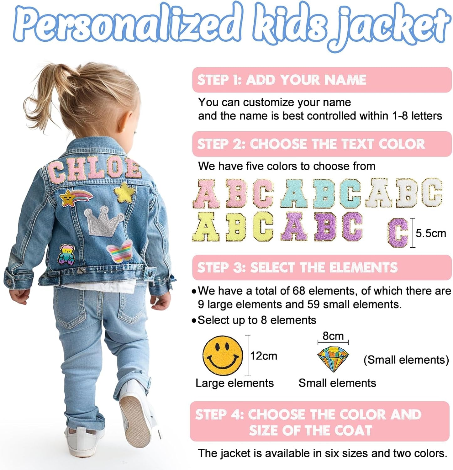 Personalized Kids Denim Jacket with Names, Custom Long Sleeve Denim Jacket for Girls Toddlers, Spring & Fall Jackets, Custom Girls Jean Jackets Clothes, 1-8 Year Old Girl Boy Birthday Easter Gifts