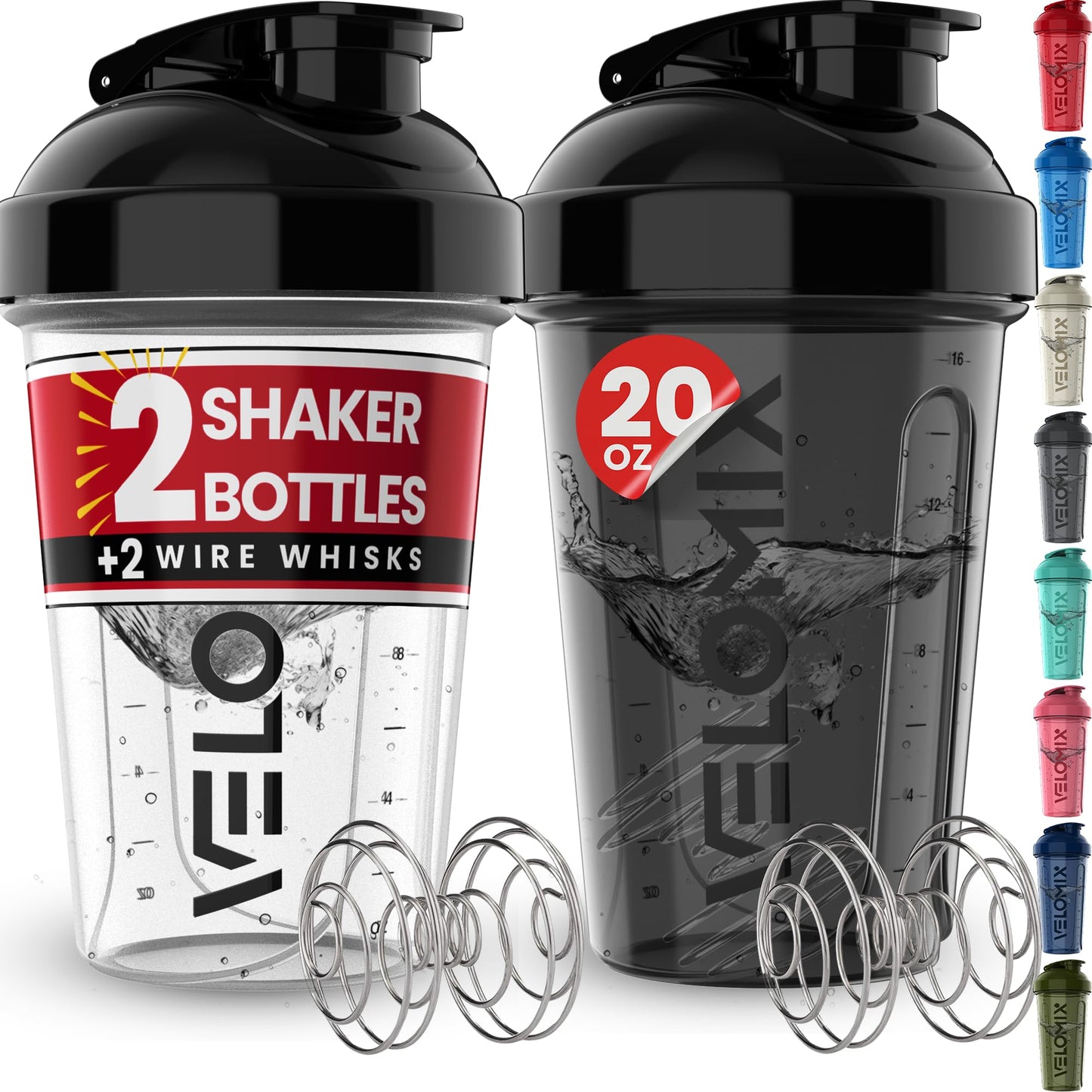 -2 Pack- 20 oz Protein Shaker Bottles for Protein Mixes - 2x Wire Whisk | Leak Proof Shaker Cups for Protein Shakes and Pre Workout | Protein Shaker Bottle Pack | Protein Mixer Cup