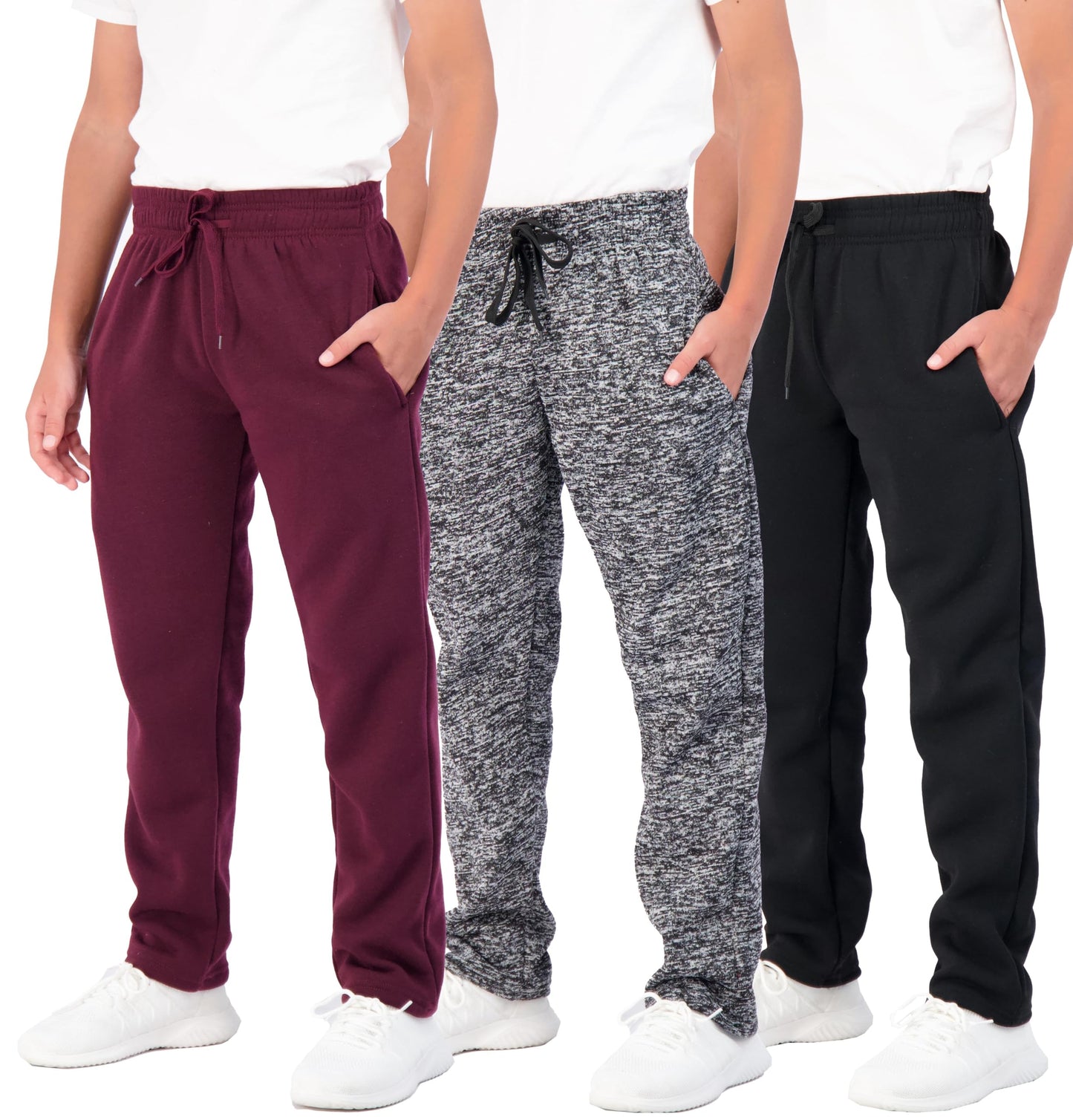 Real Essentials 3 Pack: Boys' Tech Fleece Open Bottom Sweatpants with Pockets