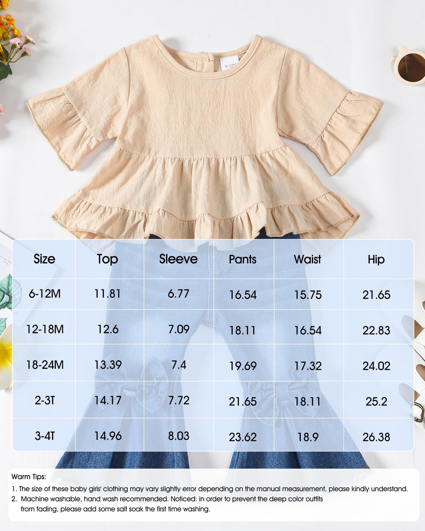 Kucnuzki Toddler Baby Girls Clothes Short Sleeve Shirt Top Flare Denim Jeans 2 Piece Outfits For Girls Cute Clothing Set