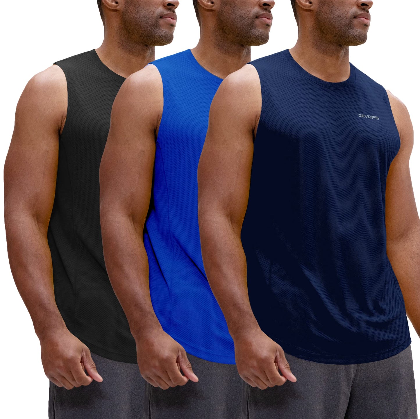 DEVOPS 3 Pack Men's Muscle Shirts Sleeveless Dry Fit Gym Workout Tank Top