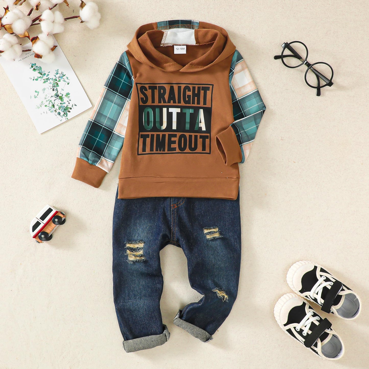 Toddler Boy Clothes Baby Boy Outfit Letter Prints Hoodies Top Ripped Jeans Cute Boys Clothing Set Fall Winter