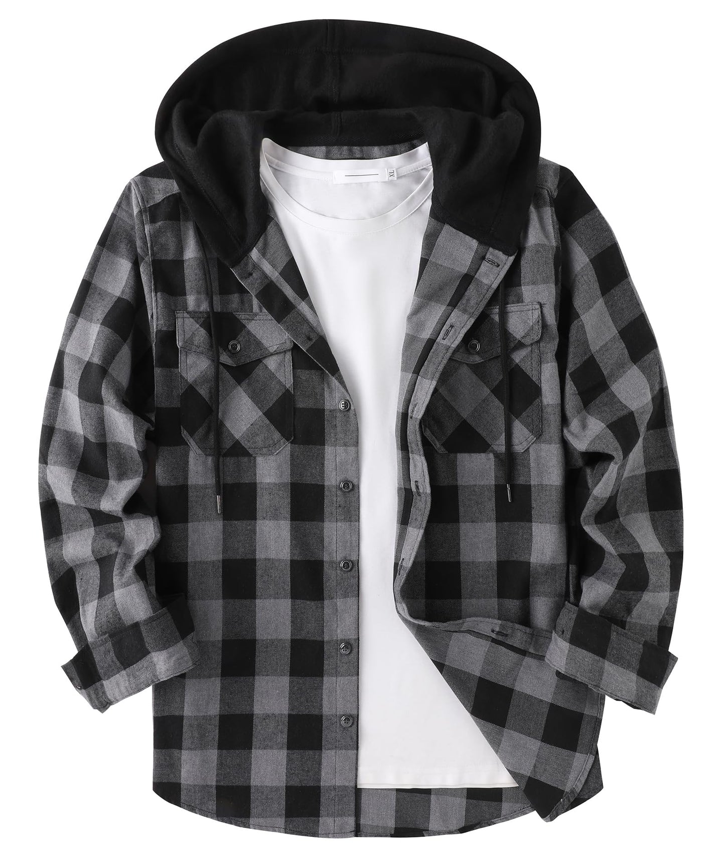 ZITY Men's Flannel Hoodie Shirts Casual Button Down Plaid Shirt Jackets for Men Long Sleeve Stylish Hooded with Pocket