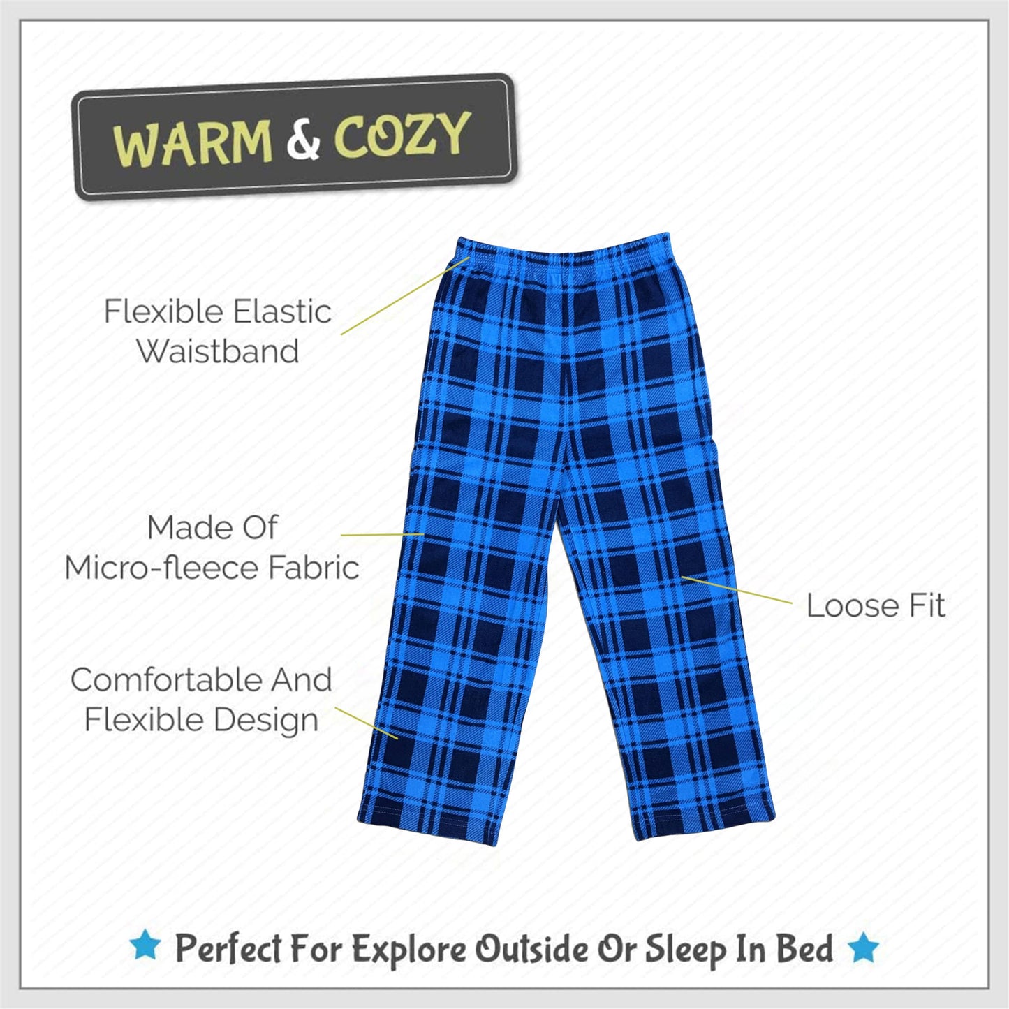 Mad Dog Concepts 3-Pack Boys Pajama Pants - Soft Micro Fleece PJ Bottoms for Kids, Printed Plaid Design - Boy's Sleepwear