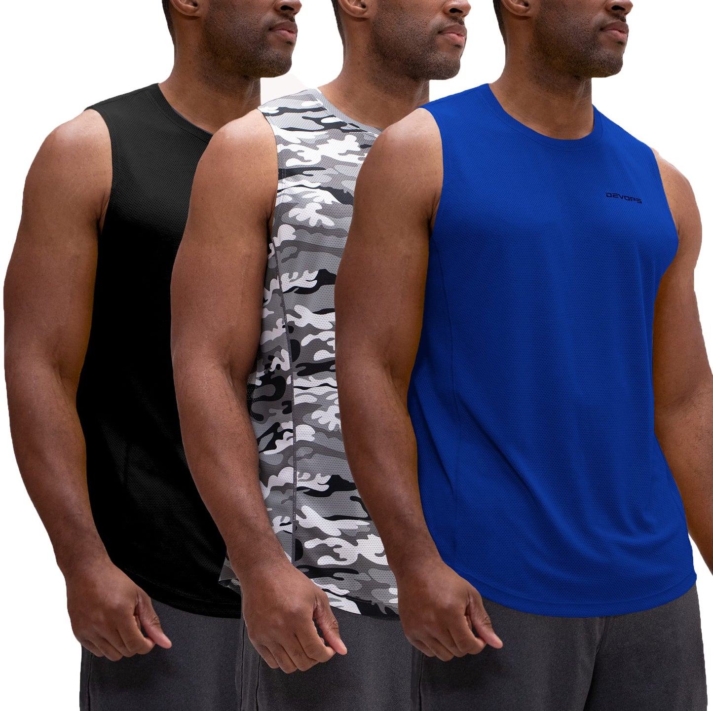 DEVOPS 3 Pack Men's Muscle Shirts Sleeveless Dry Fit Gym Workout Tank Top