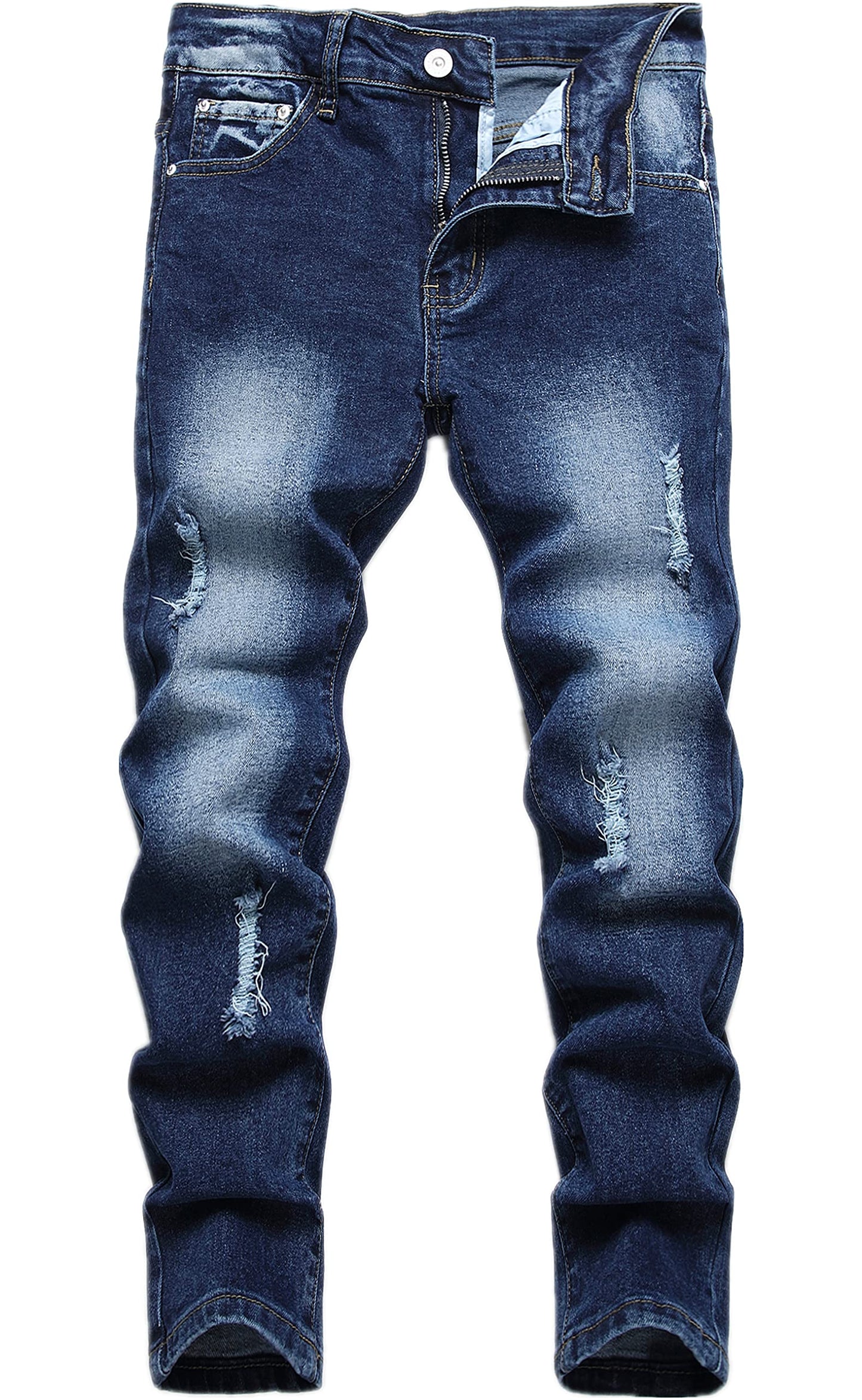 Boy's Skinny Fit Ripped Destroyed Distressed Stretch Slim Jeans Pants