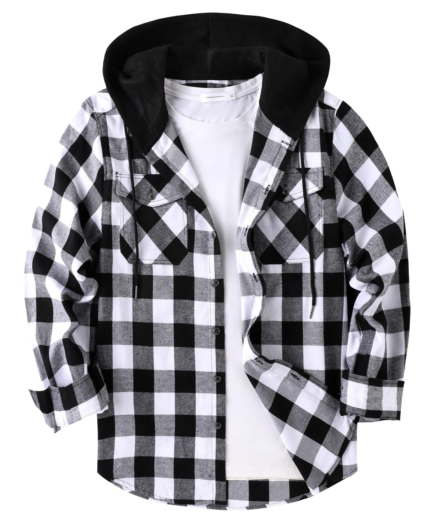 ZITY Men's Flannel Hoodie Shirts Casual Button Down Plaid Shirt Jackets for Men Long Sleeve Stylish Hooded with Pocket