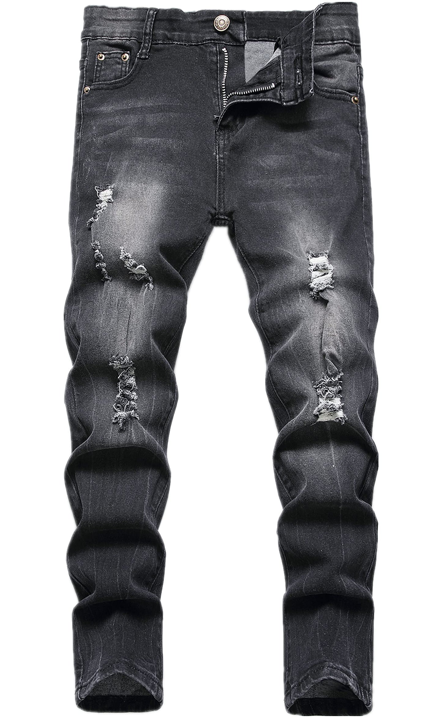 Boy's Skinny Fit Ripped Destroyed Distressed Stretch Slim Jeans Pants