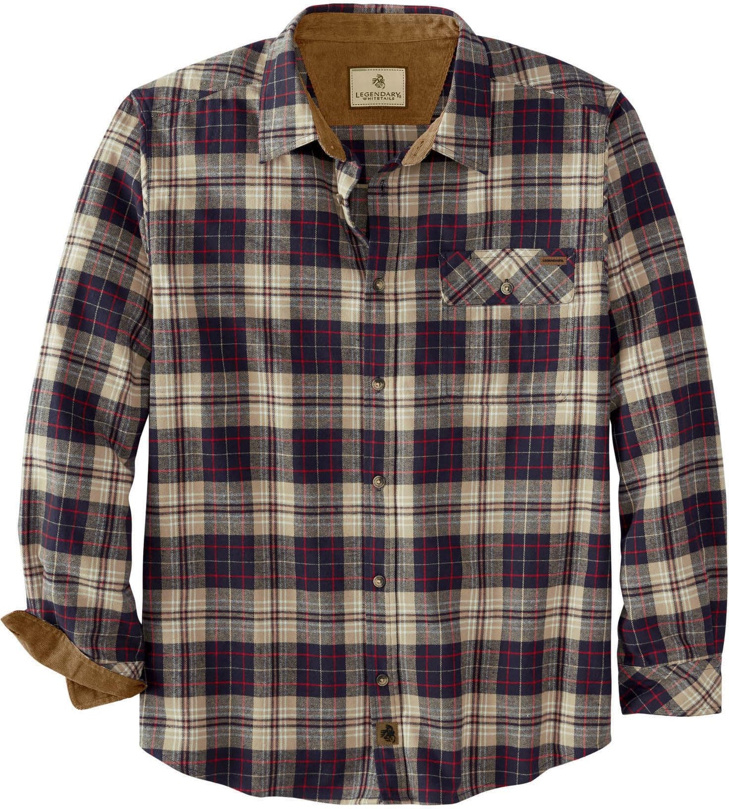 Legendary Whitetails Men's Buck Camp Flannel, Long Sleeve Plaid Button Down Casual Shirt, Corduroy Cuffs