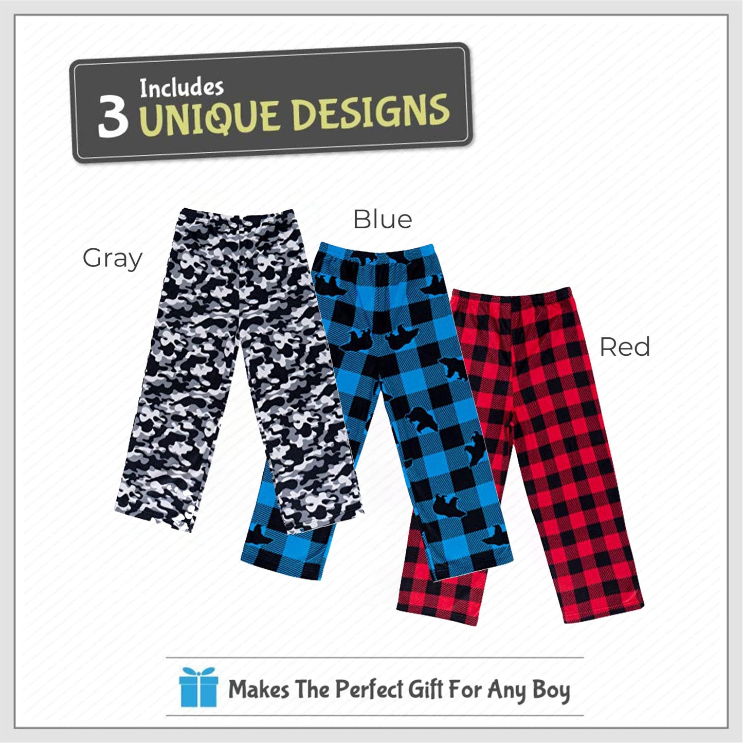 Mad Dog Concepts 3-Pack Boys Pajama Pants - Soft Micro Fleece PJ Bottoms for Kids, Printed Plaid Design - Boy's Sleepwear