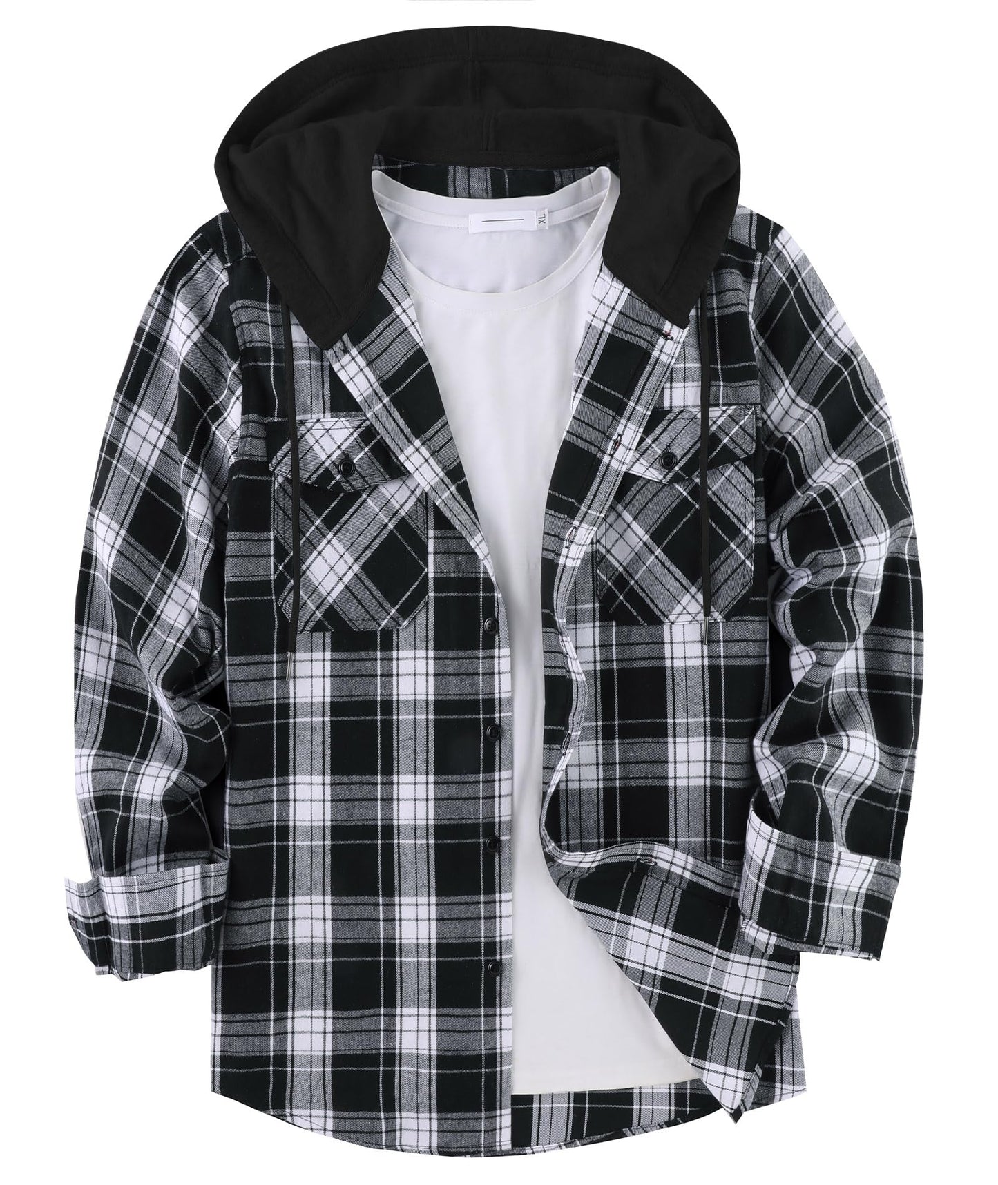 ZITY Men's Flannel Hoodie Shirts Casual Button Down Plaid Shirt Jackets for Men Long Sleeve Stylish Hooded with Pocket