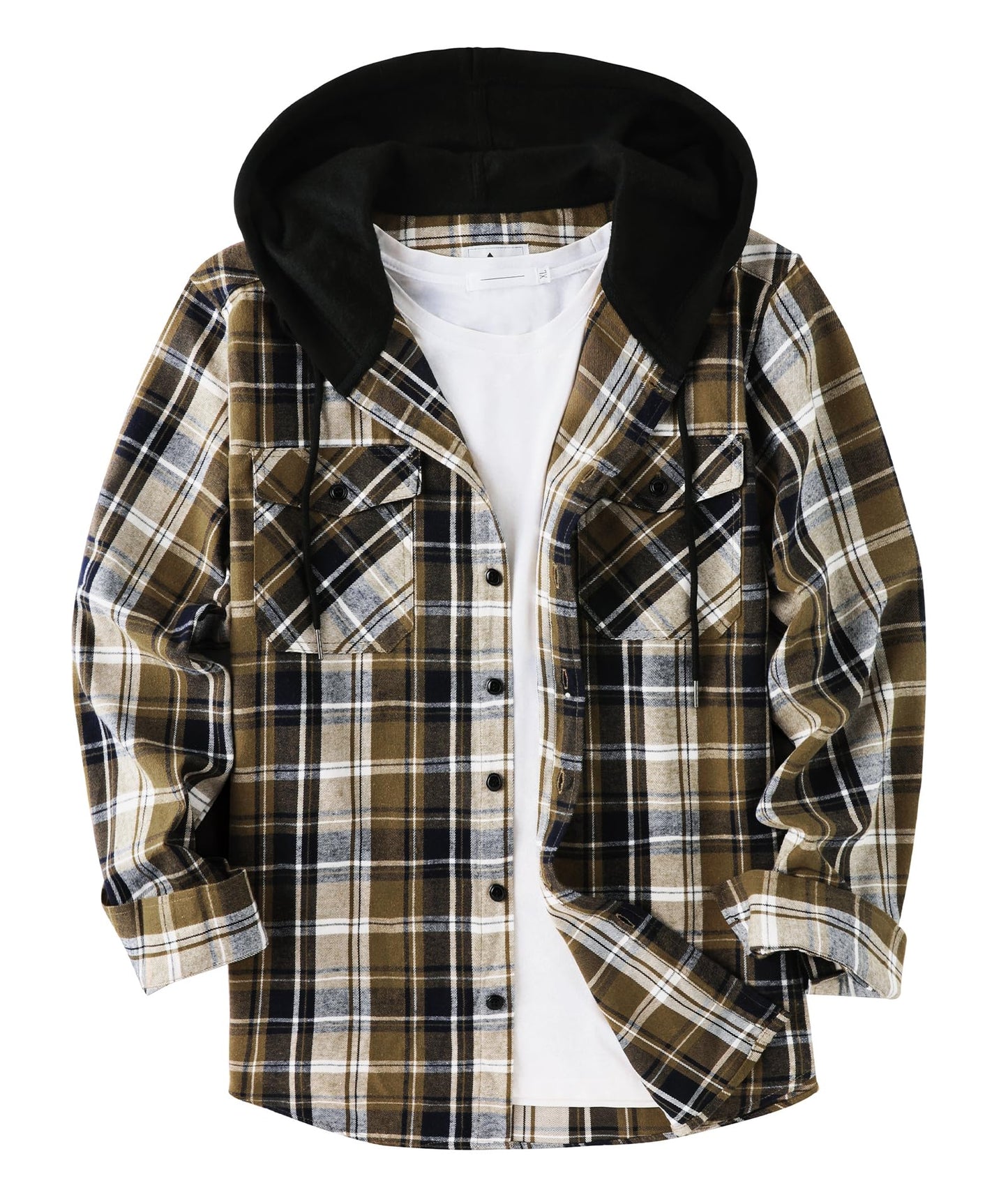 ZITY Men's Flannel Hoodie Shirts Casual Button Down Plaid Shirt Jackets for Men Long Sleeve Stylish Hooded with Pocket