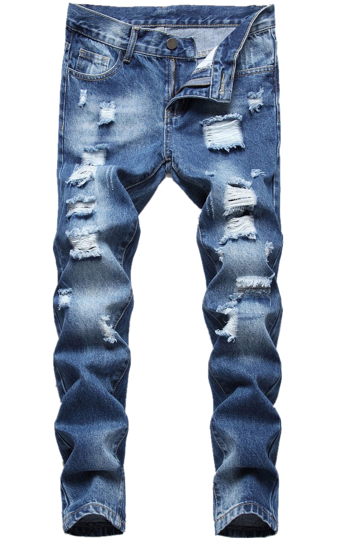 Boy's Skinny Fit Ripped Destroyed Distressed Stretch Slim Jeans Pants