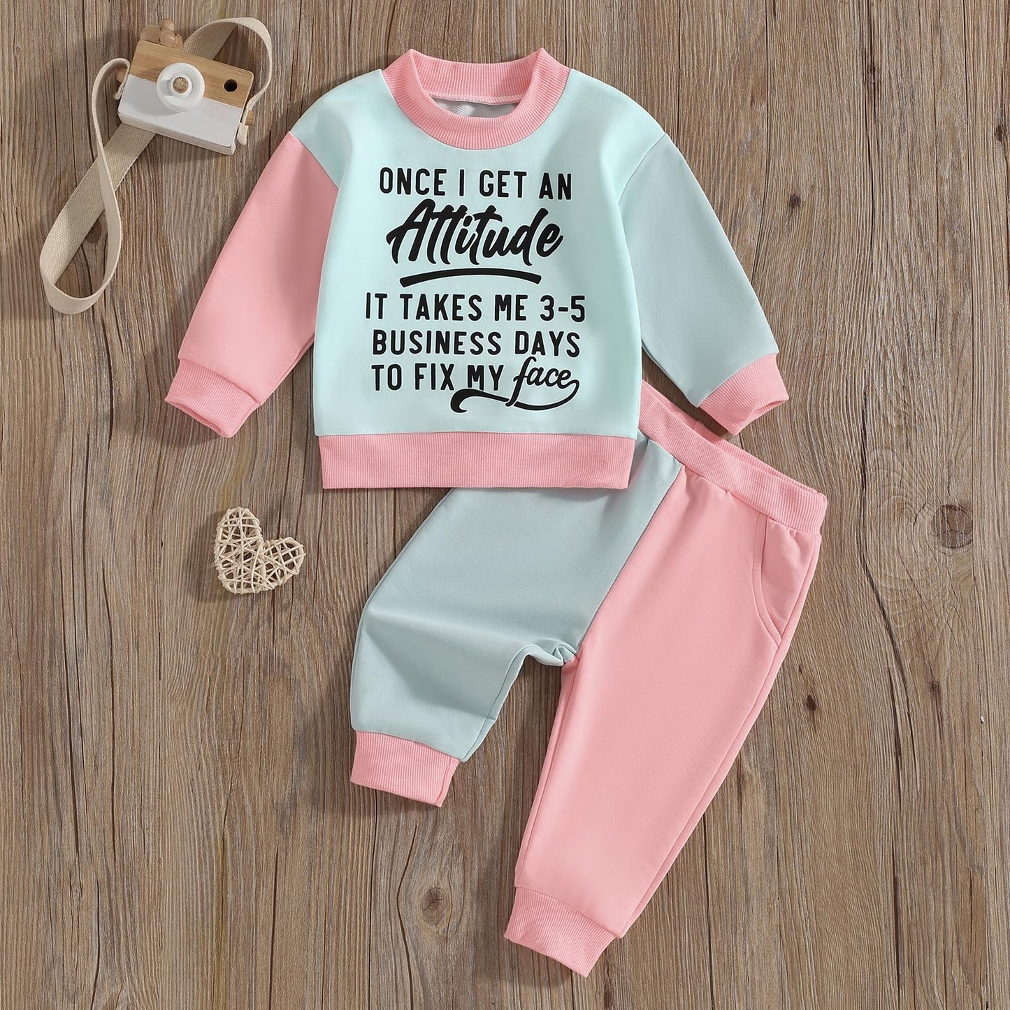 WZTYYDS Toddler Baby Girl Clothes 1T 2T 3T 4T 5T Fall Winter Outfits Contrast Color Long Sleeve Sweatshirt + Pants Sets