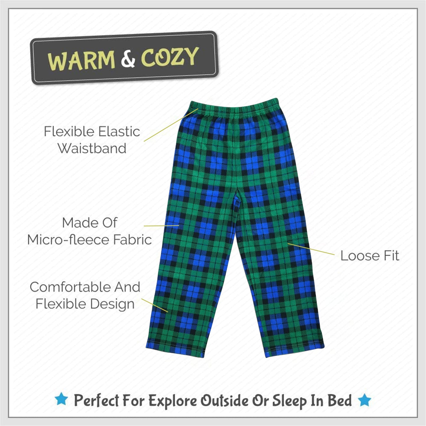 Mad Dog Concepts 3-Pack Boys Pajama Pants - Soft Micro Fleece PJ Bottoms for Kids, Printed Plaid Design - Boy's Sleepwear