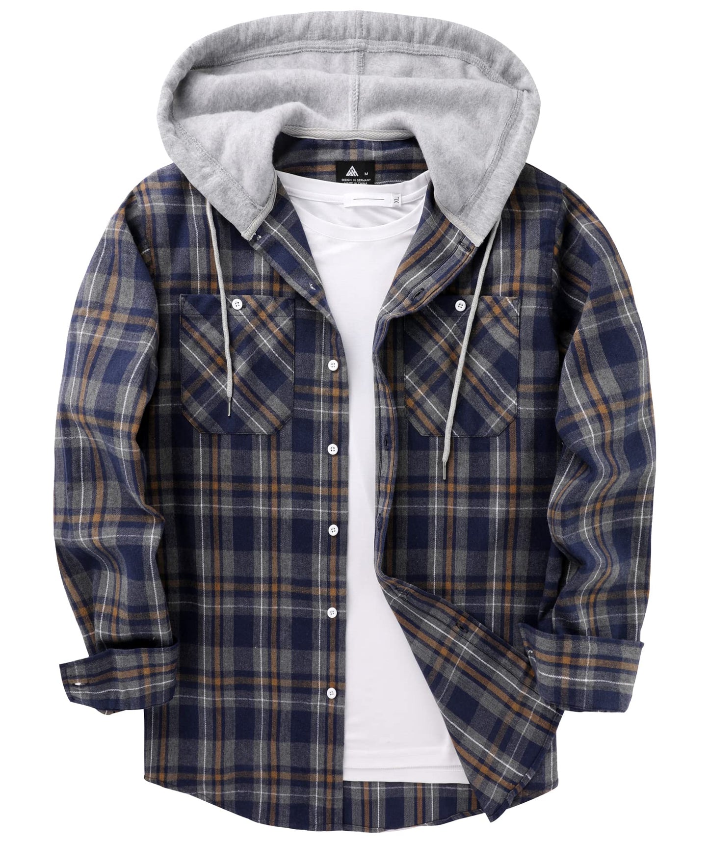 ZITY Men's Flannel Hoodie Shirts Casual Button Down Plaid Shirt Jackets for Men Long Sleeve Stylish Hooded with Pocket