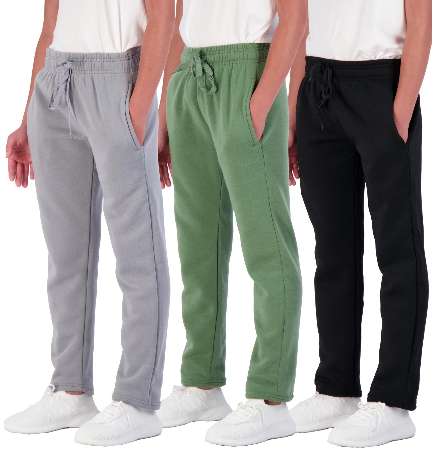 Real Essentials 3 Pack: Boys' Tech Fleece Open Bottom Sweatpants with Pockets