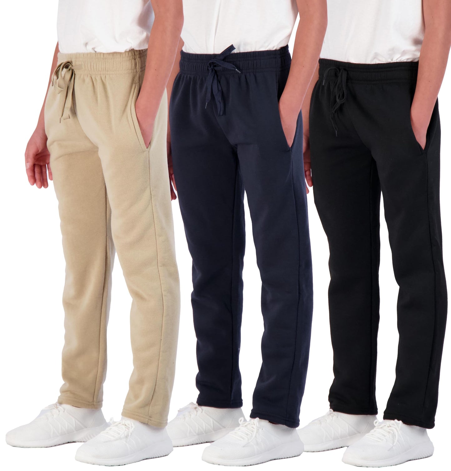 Real Essentials 3 Pack: Boys' Tech Fleece Open Bottom Sweatpants with Pockets