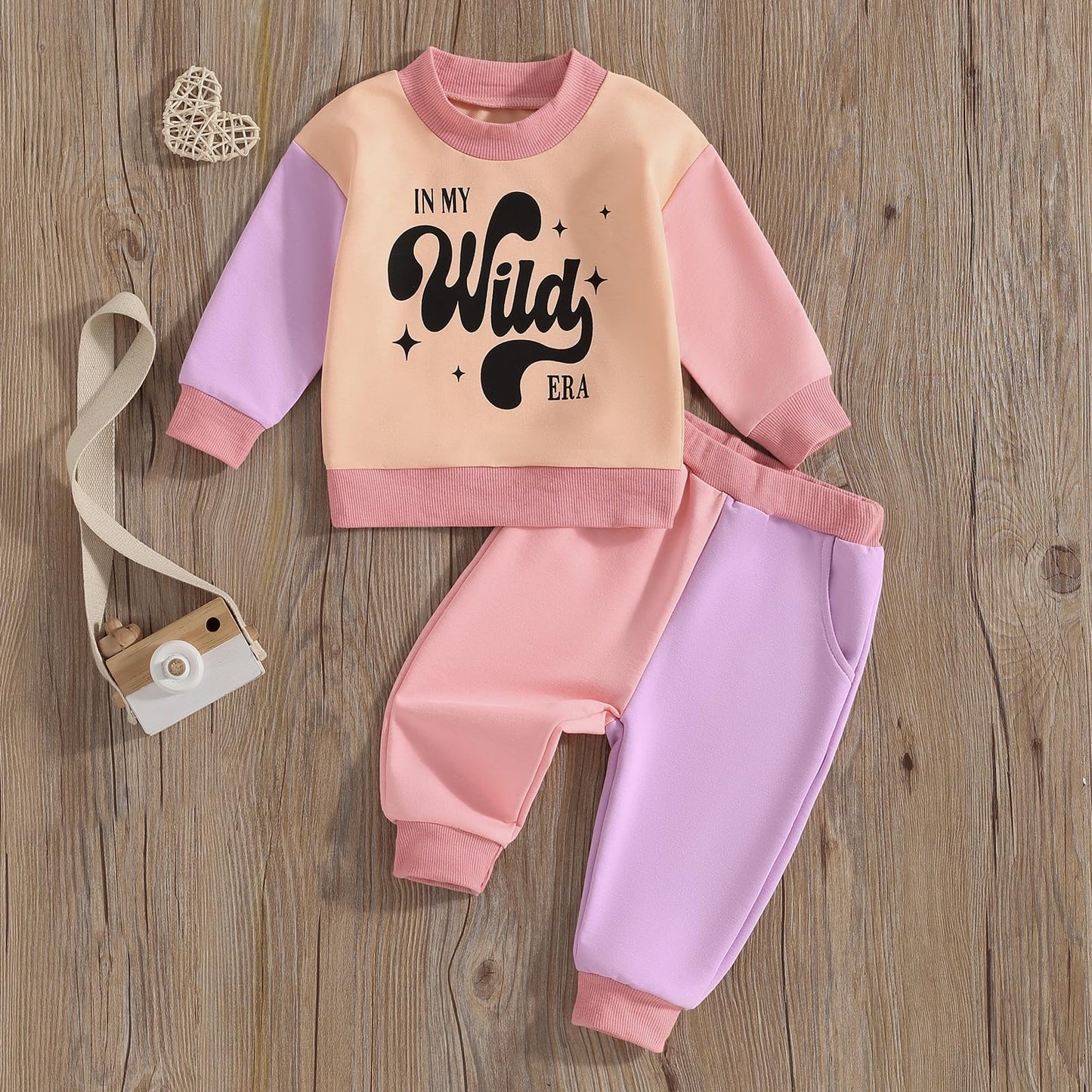 WZTYYDS Toddler Baby Girl Clothes 1T 2T 3T 4T 5T Fall Winter Outfits Contrast Color Long Sleeve Sweatshirt + Pants Sets