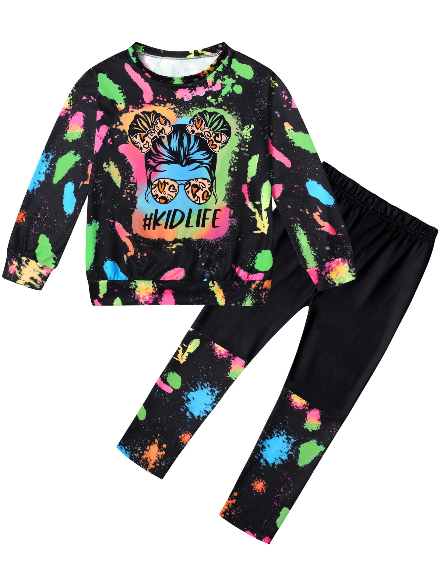 DONWEN Toddler Girl Clothes,Tie Dye Sweatsuit 2 Piece Girls Outfits Graphic Pullover Top Pants Girls Fall Winter Outfit