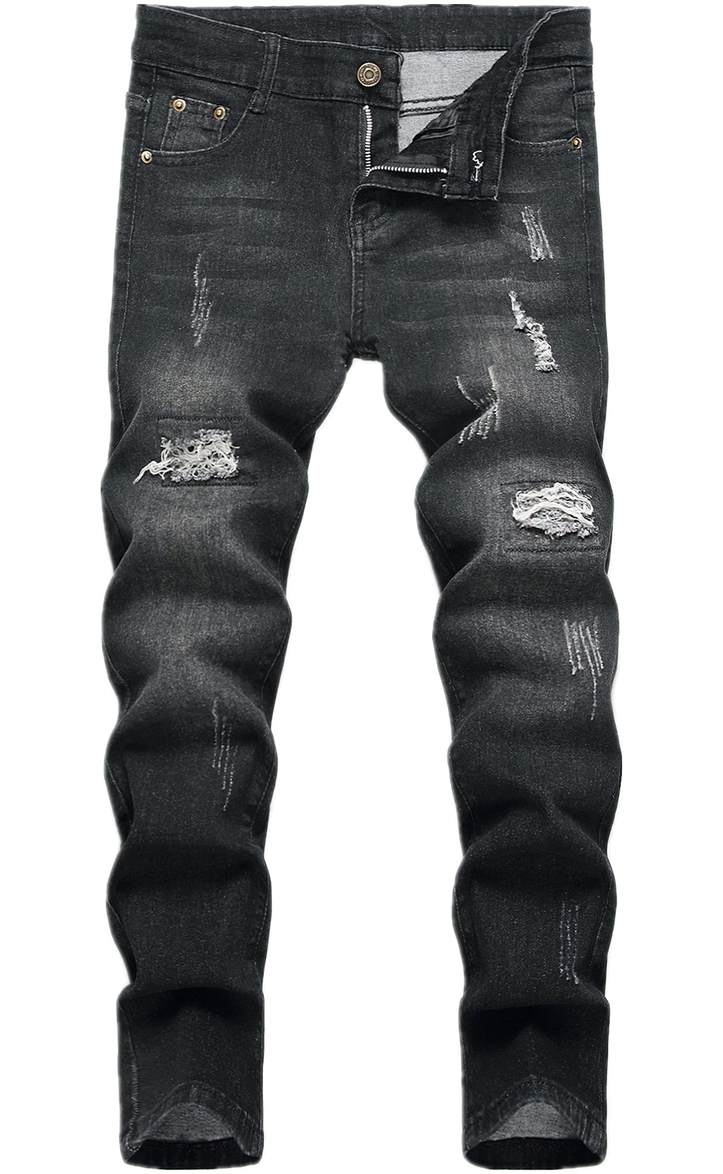 Boy's Skinny Fit Ripped Destroyed Distressed Stretch Slim Jeans Pants