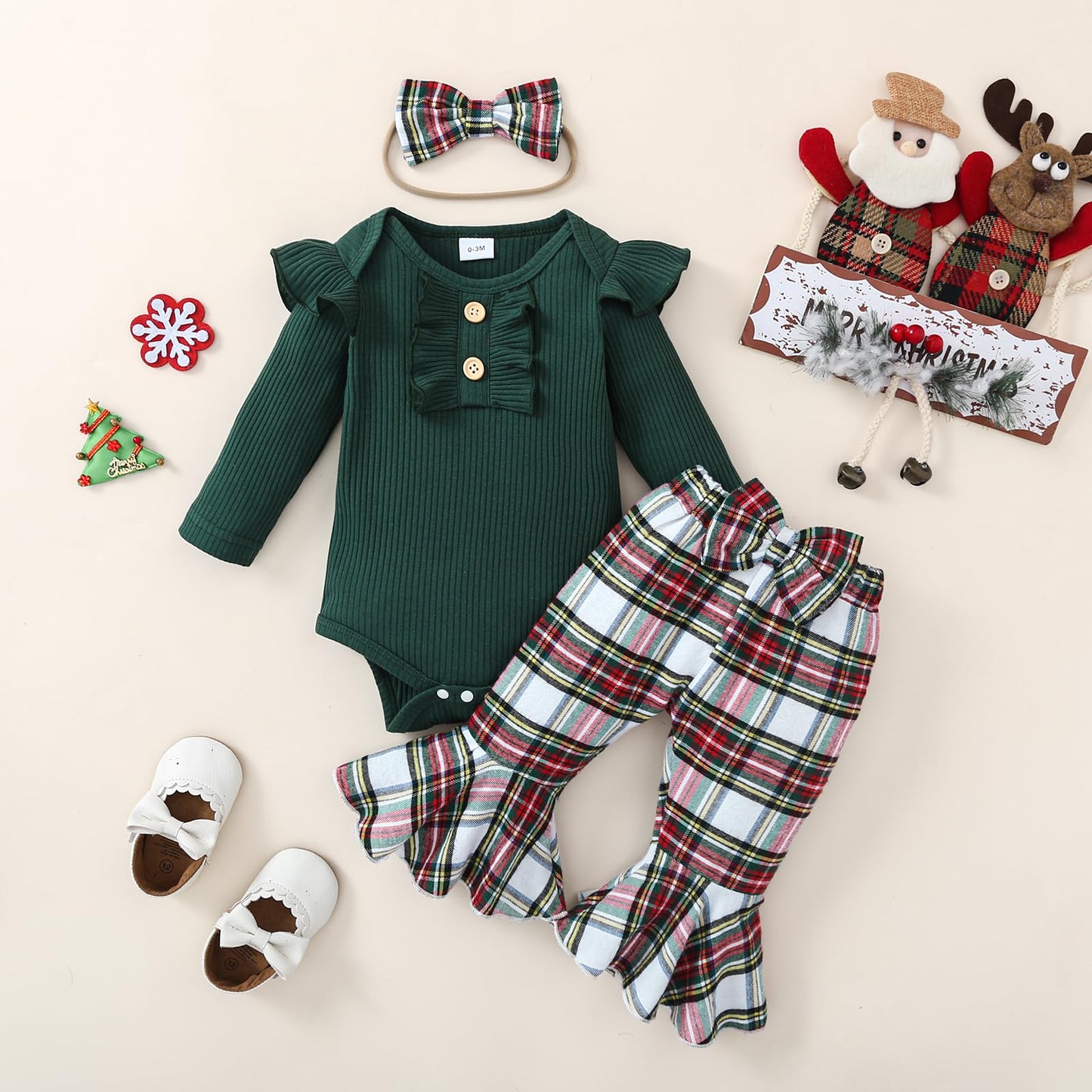 fhutpw Newborn Baby Girl Clothes Infant Rib Frill Long Sleeve Romper Flared Pants Headband Set 3pcs Fall Winter Outfits