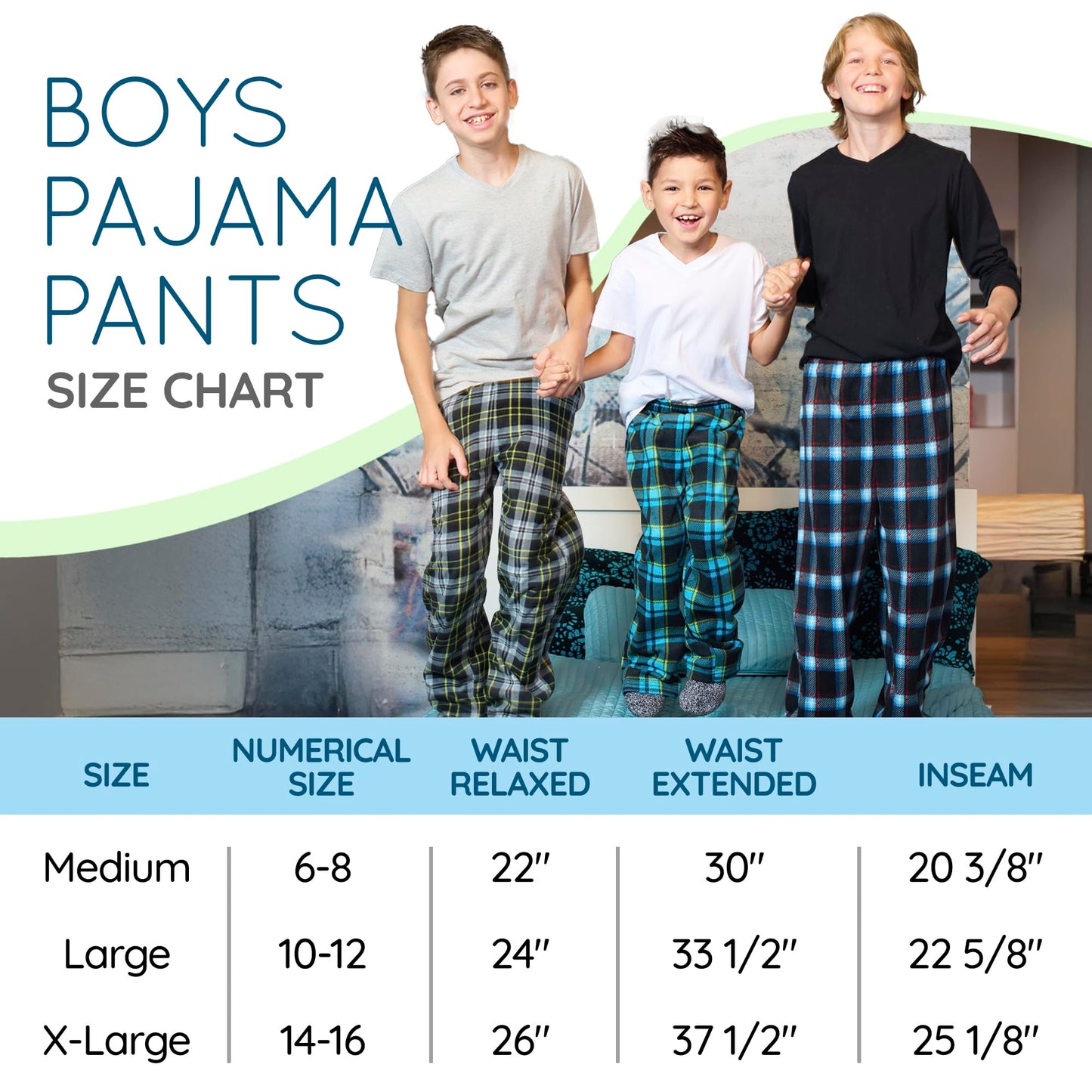 Mad Dog Concepts 3-Pack Boys Pajama Pants - Soft Micro Fleece PJ Bottoms for Kids, Printed Plaid Design - Boy's Sleepwear