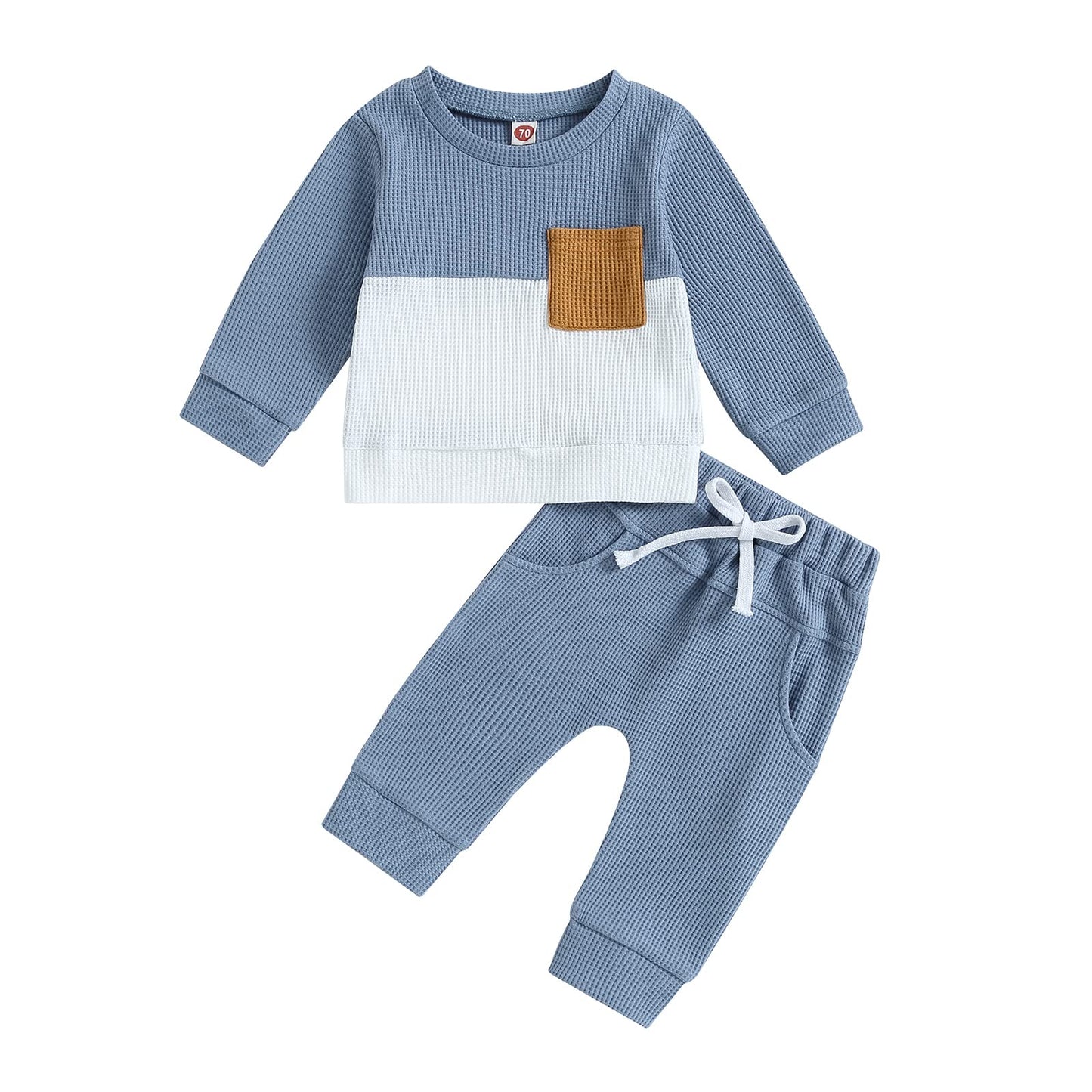 Kupretty Toddler Baby Boy Fall Winter Clothes Color Block Long Sleeve Sweatshirt Pullover Tops + Joggers Pants Outfit Set