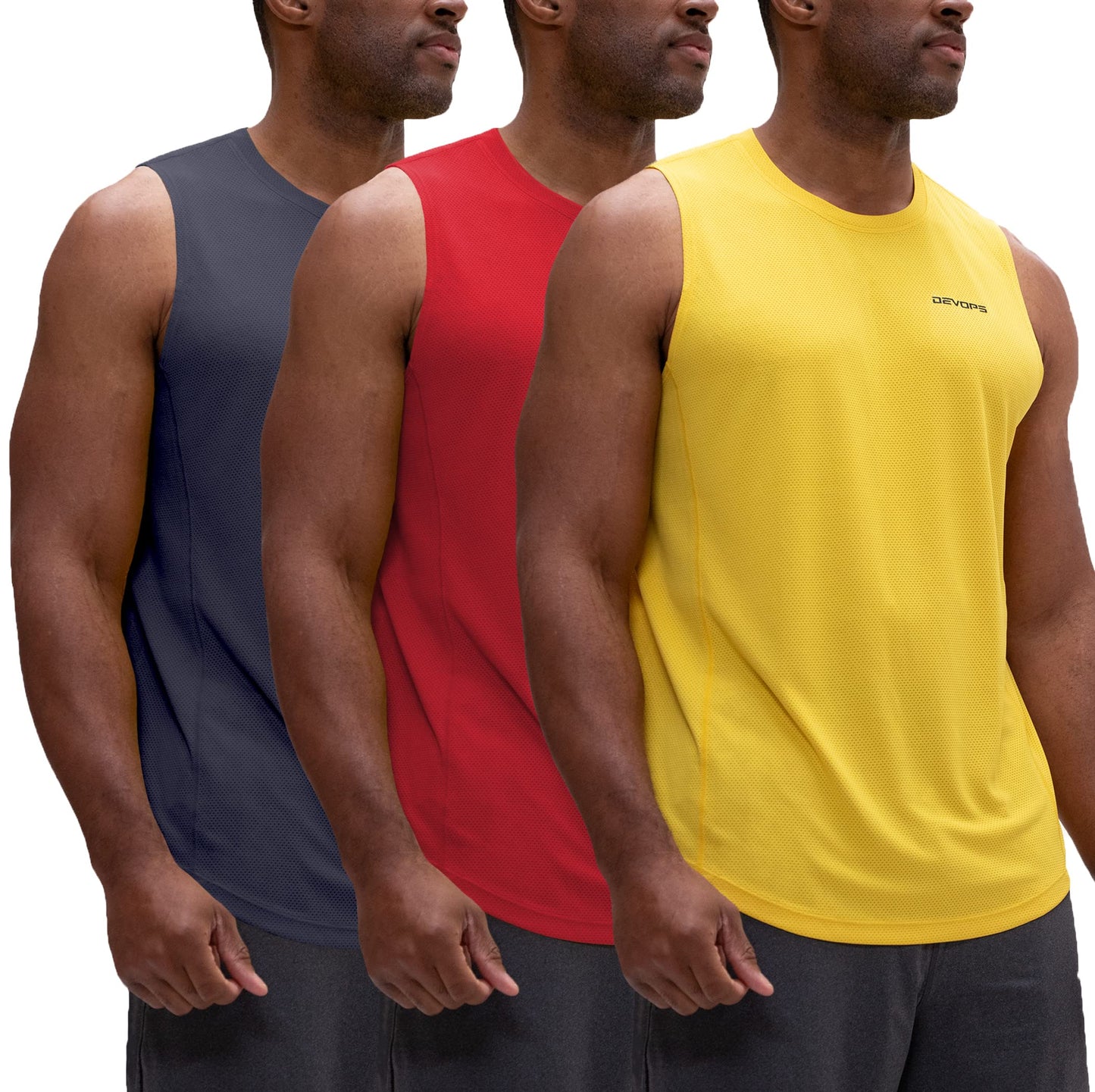 DEVOPS 3 Pack Men's Muscle Shirts Sleeveless Dry Fit Gym Workout Tank Top