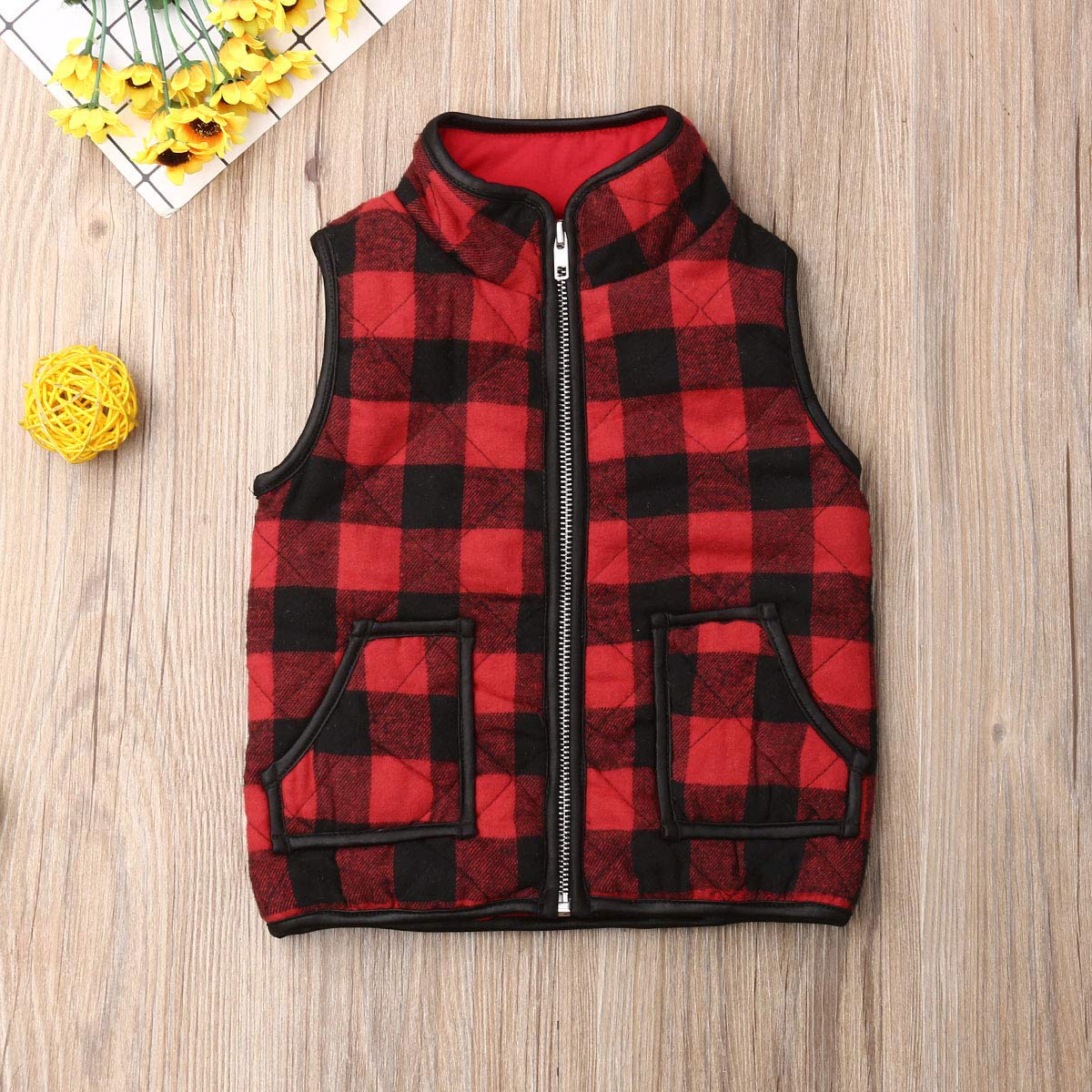 Toddler Baby Girls Boys Winter Warm Vest Clothes Buffalo Plaid Christmas Jacket Kids Puffer Quilted Gilet Coat