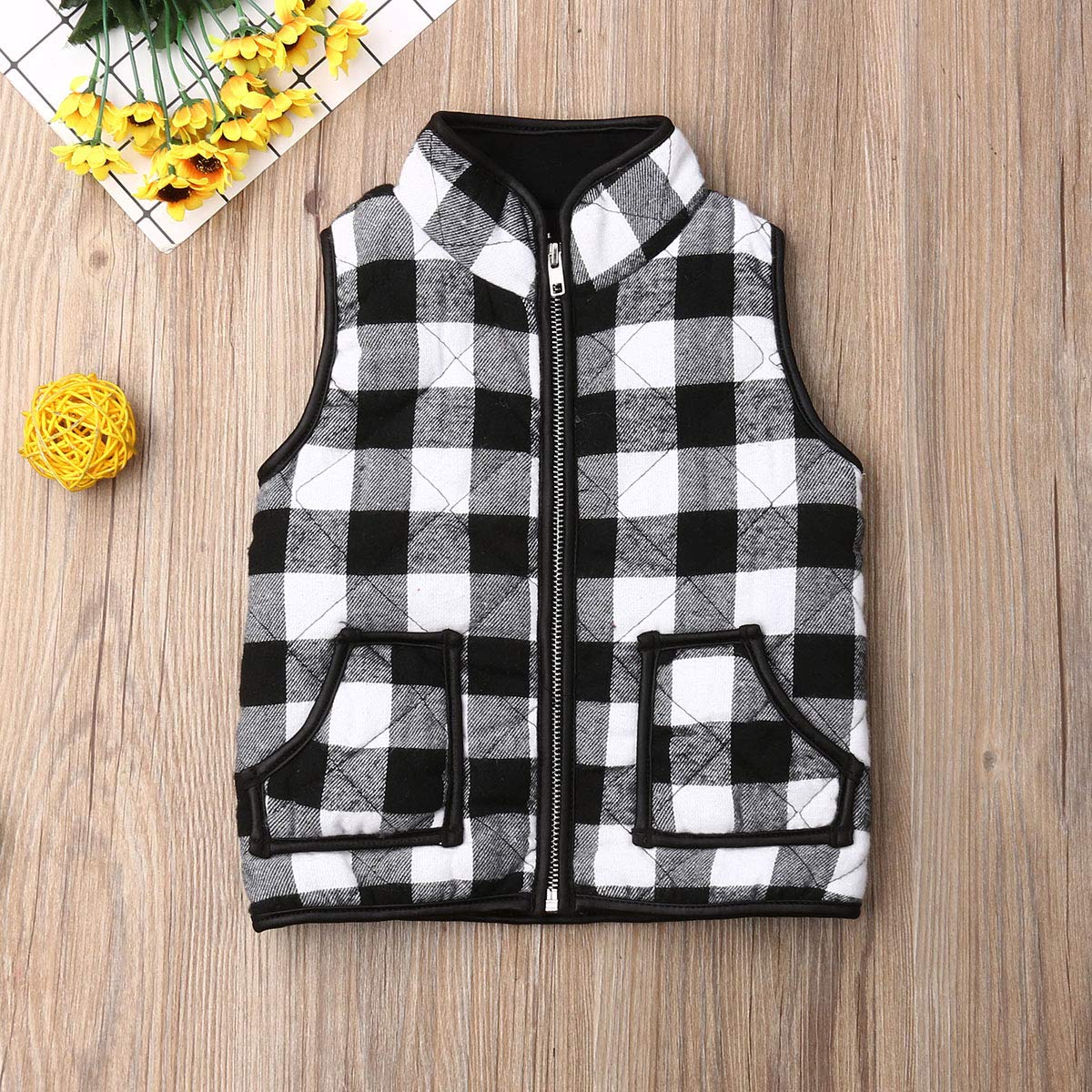 Toddler Baby Girls Boys Winter Warm Vest Clothes Buffalo Plaid Christmas Jacket Kids Puffer Quilted Gilet Coat