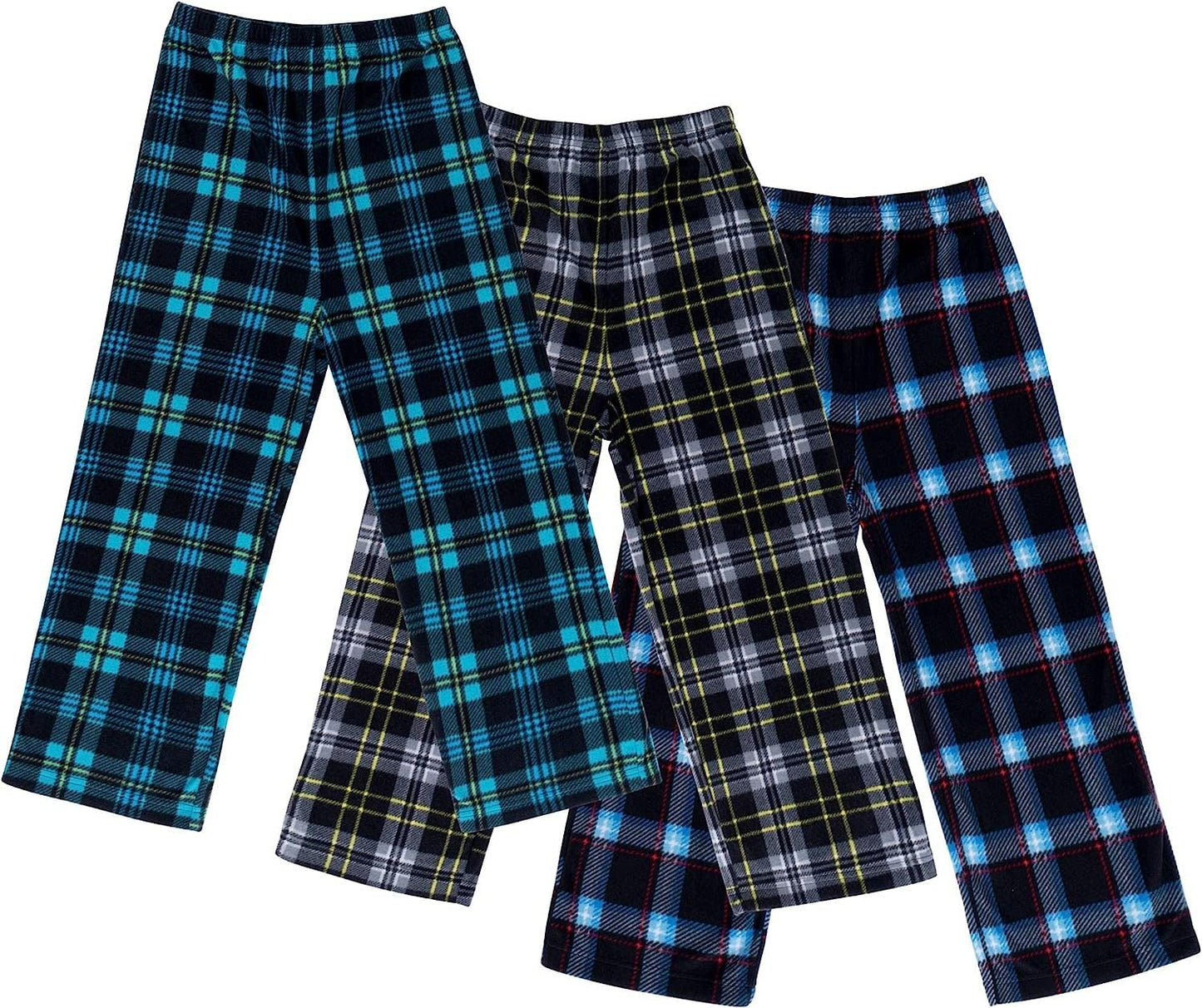 Mad Dog Concepts 3-Pack Boys Pajama Pants - Soft Micro Fleece PJ Bottoms for Kids, Printed Plaid Design - Boy's Sleepwear