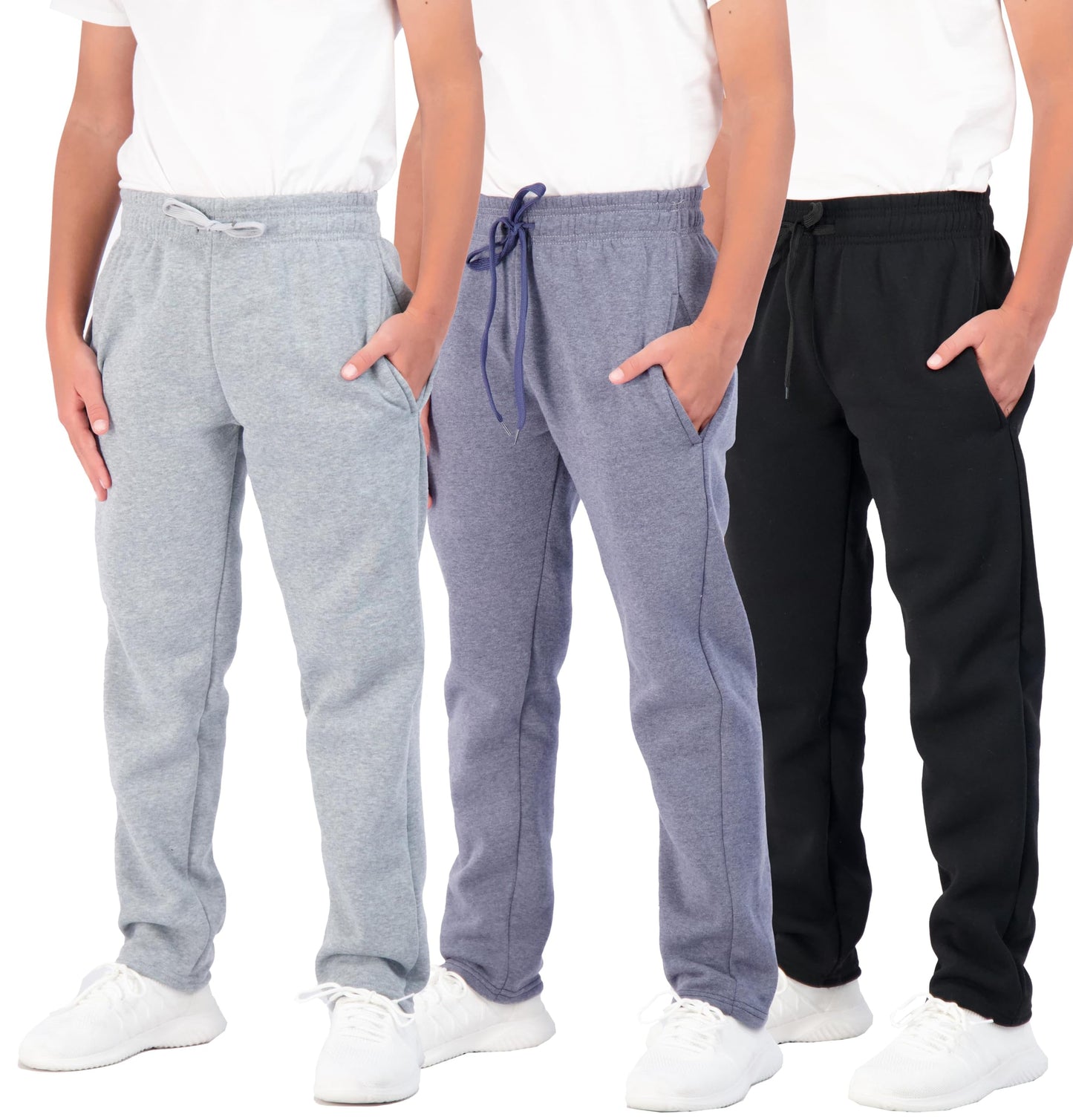 Real Essentials 3 Pack: Boys' Tech Fleece Open Bottom Sweatpants with Pockets