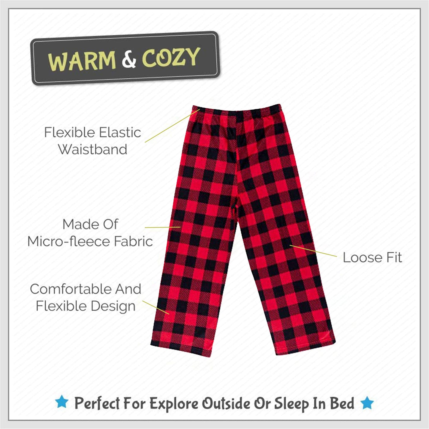 Mad Dog Concepts 3-Pack Boys Pajama Pants - Soft Micro Fleece PJ Bottoms for Kids, Printed Plaid Design - Boy's Sleepwear